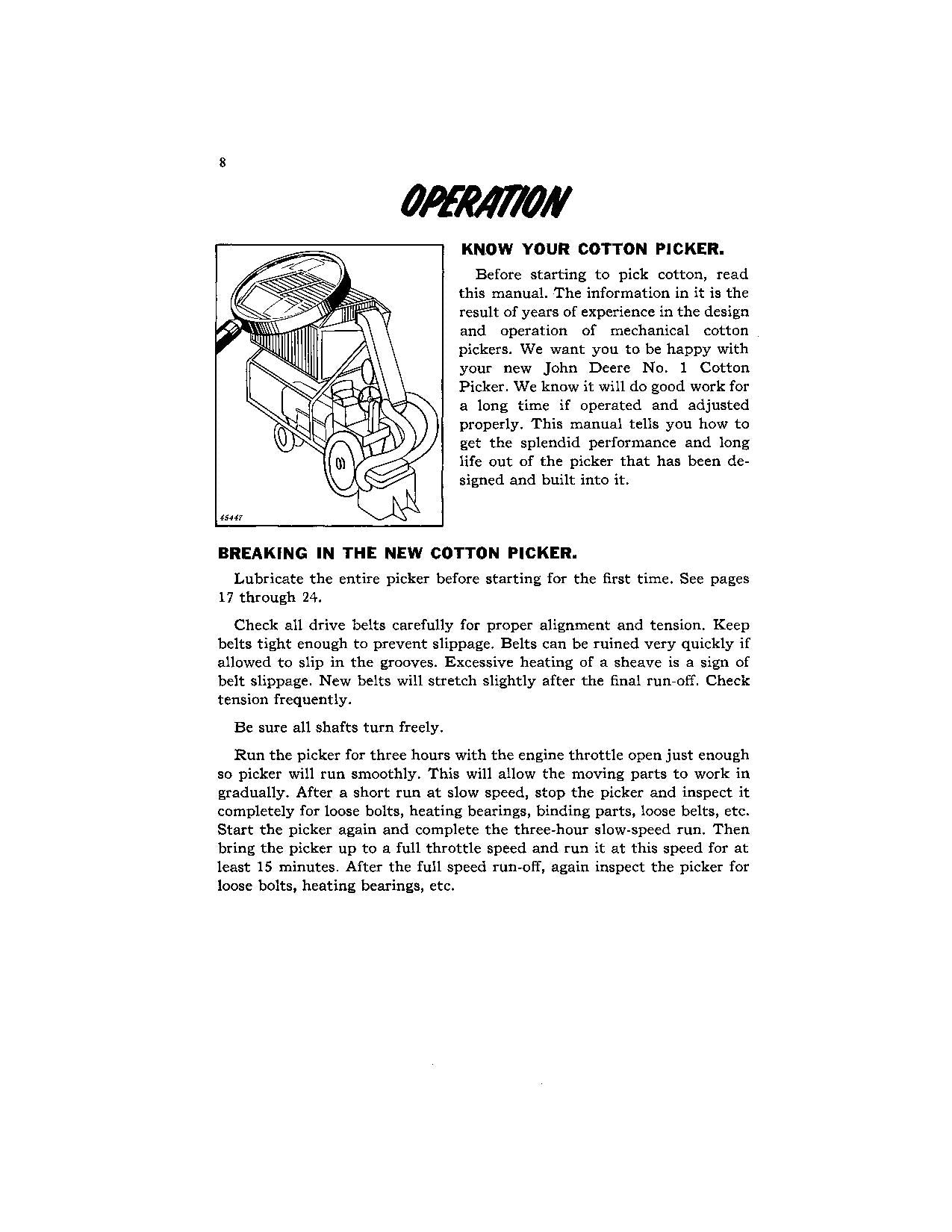 JOHN DEERE 1 COTTON PICKER OPERATORS MANUAL #1