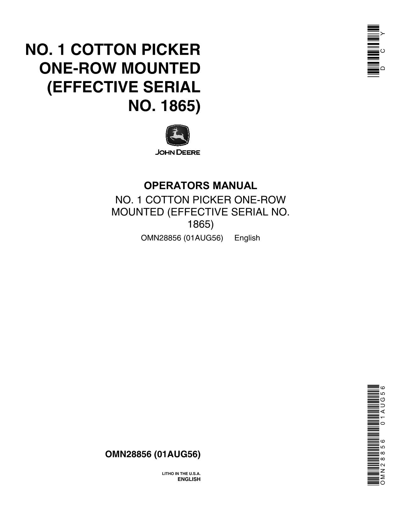 JOHN DEERE 1 COTTON PICKER OPERATORS MANUAL #1