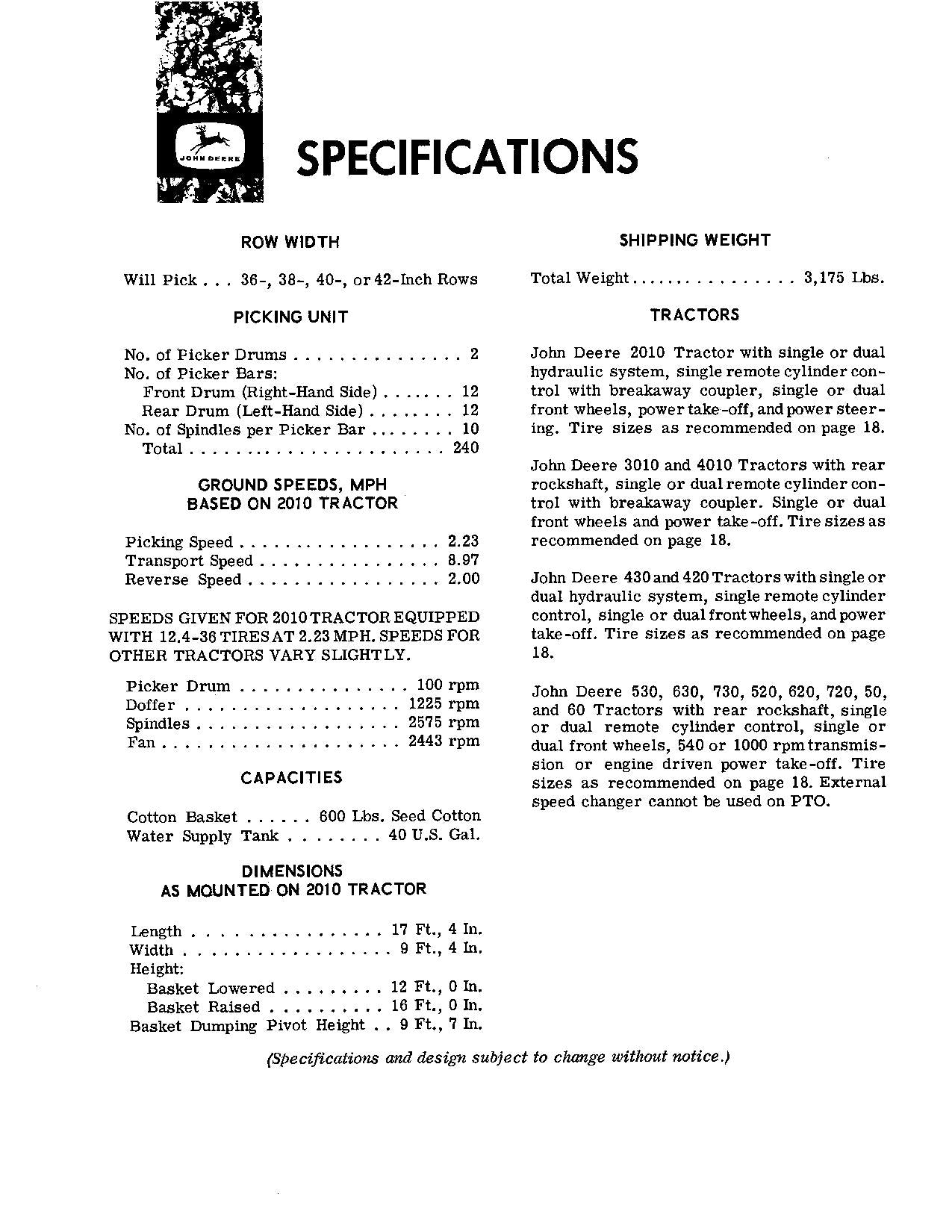 JOHN DEERE 12 BAUMWOLLPFÜNDER-BEDIENUNGSHANDBUCH Nr. 1