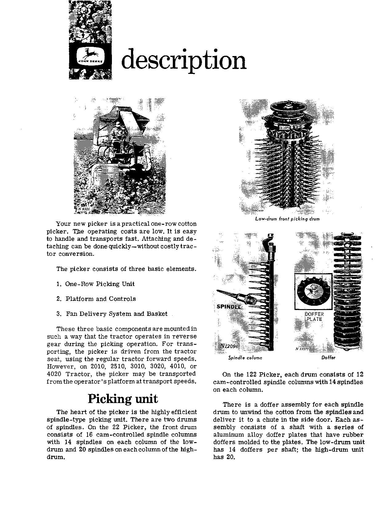 JOHN DEERE 122 22 COTTON PICKER OPERATORS MANUAL #1