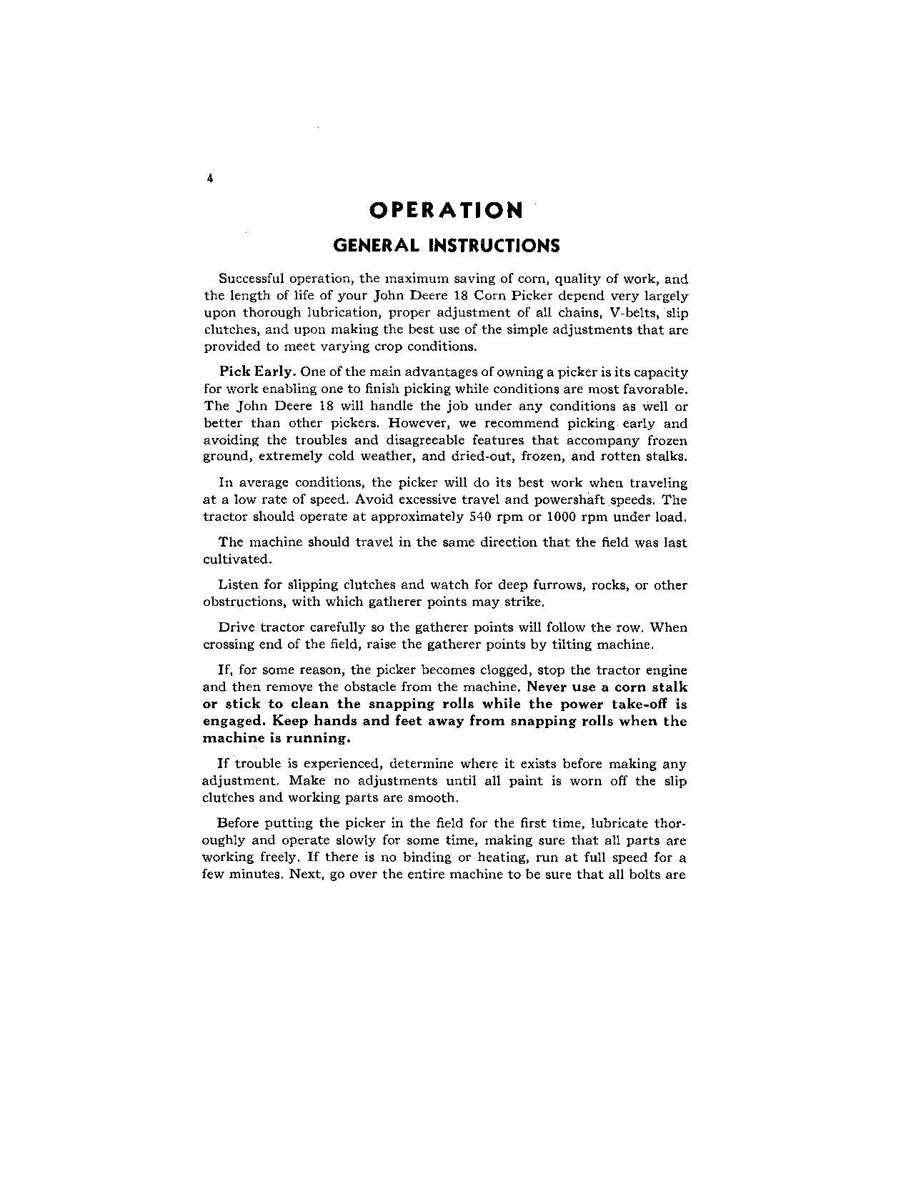 JOHN DEERE 18 COTTON PICKER OPERATORS MANUAL #1