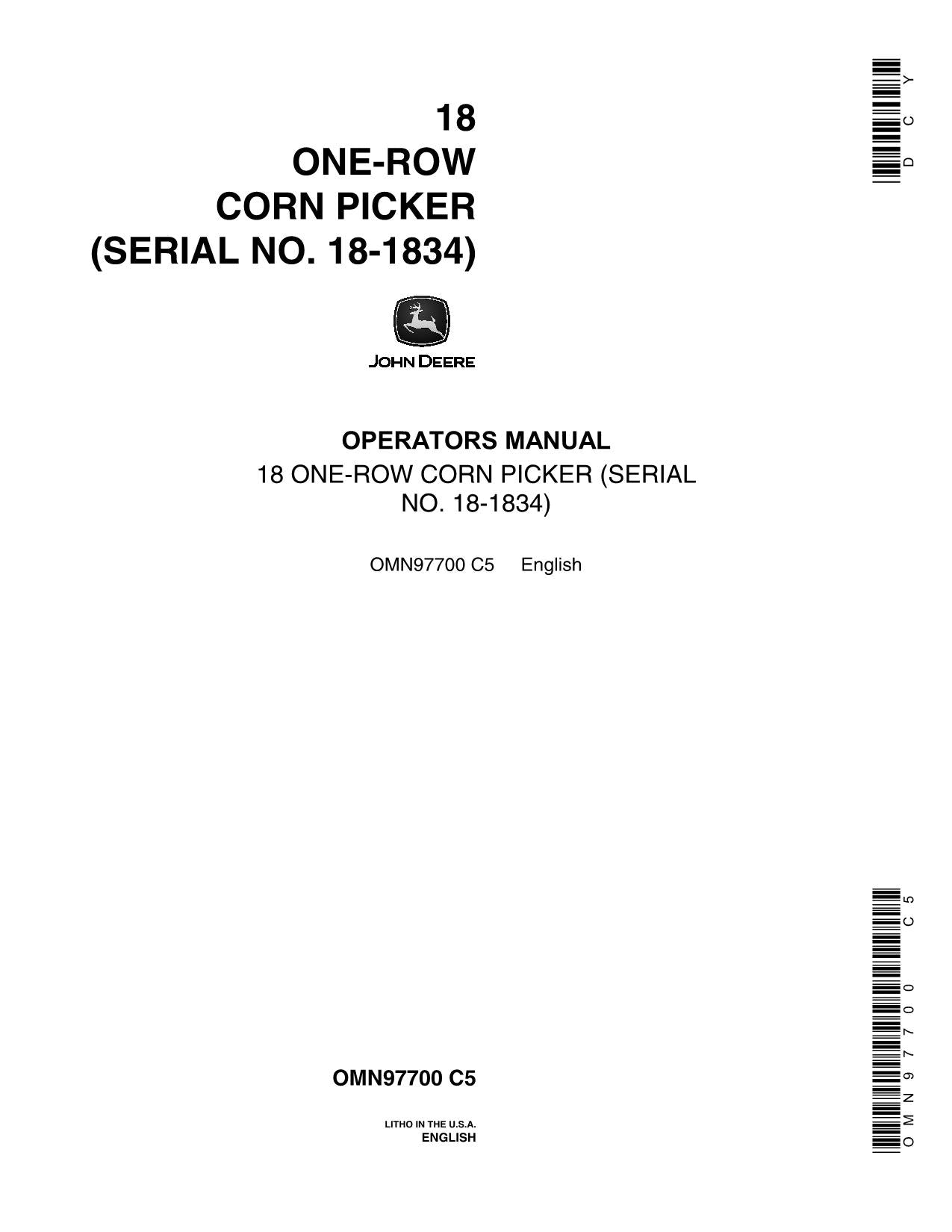 JOHN DEERE 18 COTTON PICKER OPERATORS MANUAL #2