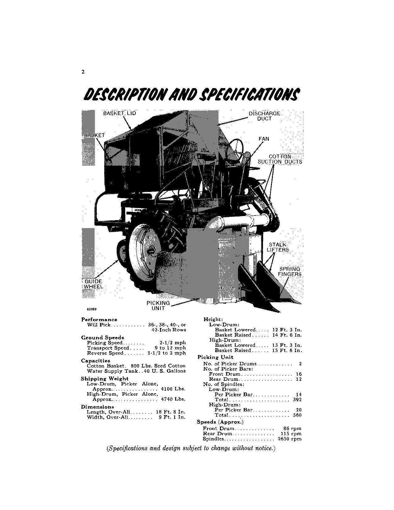 JOHN DEERE 22 COTTON PICKER OPERATORS MANUAL #1