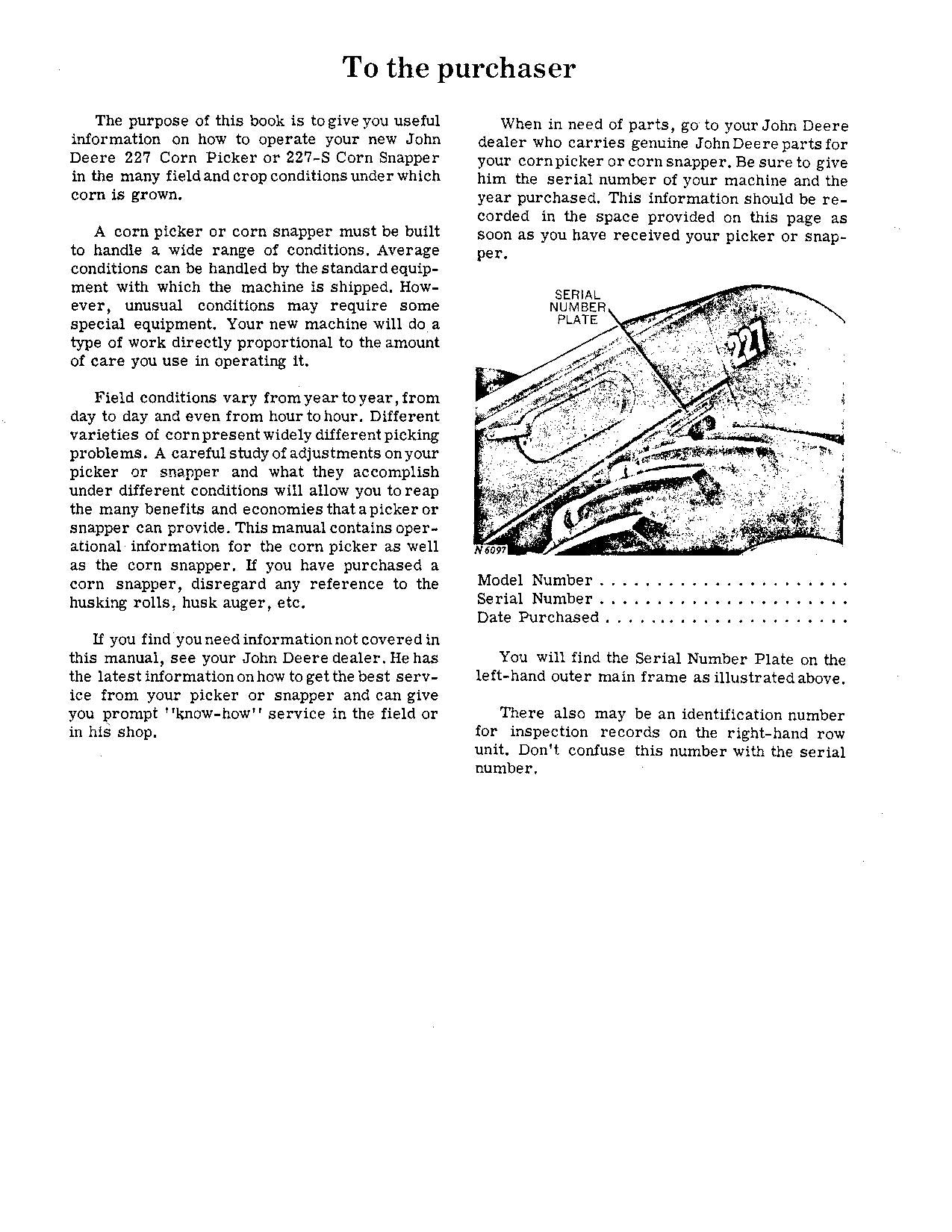 JOHN DEERE 227 COTTON PICKER OPERATORS MANUAL #1