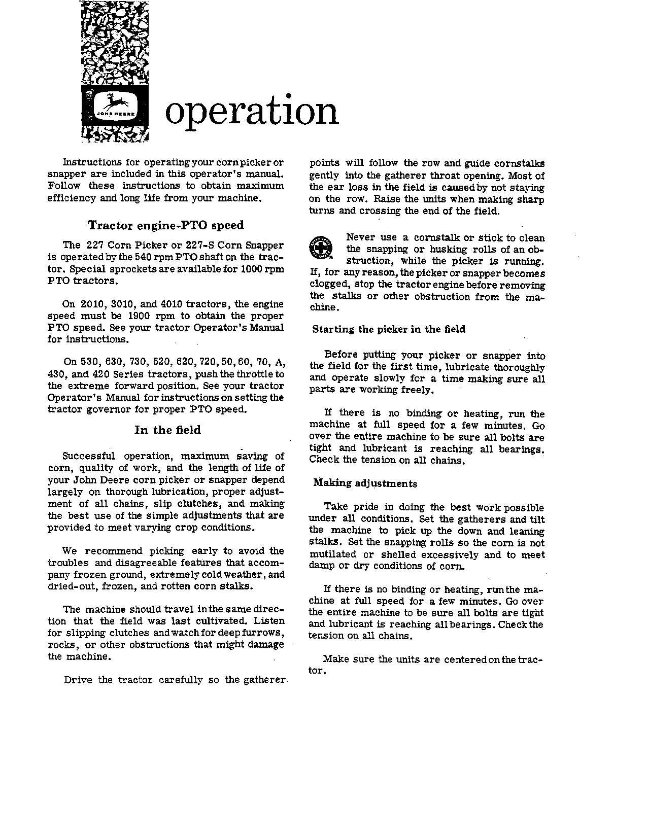 JOHN DEERE 227 COTTON PICKER OPERATORS MANUAL #1