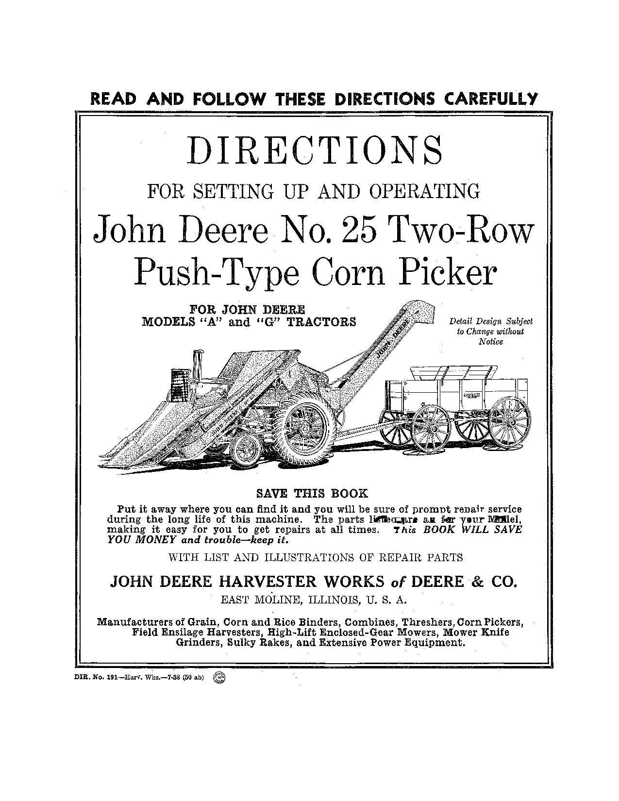 JOHN DEERE 25 COTTON PICKER OPERATORS MANUAL