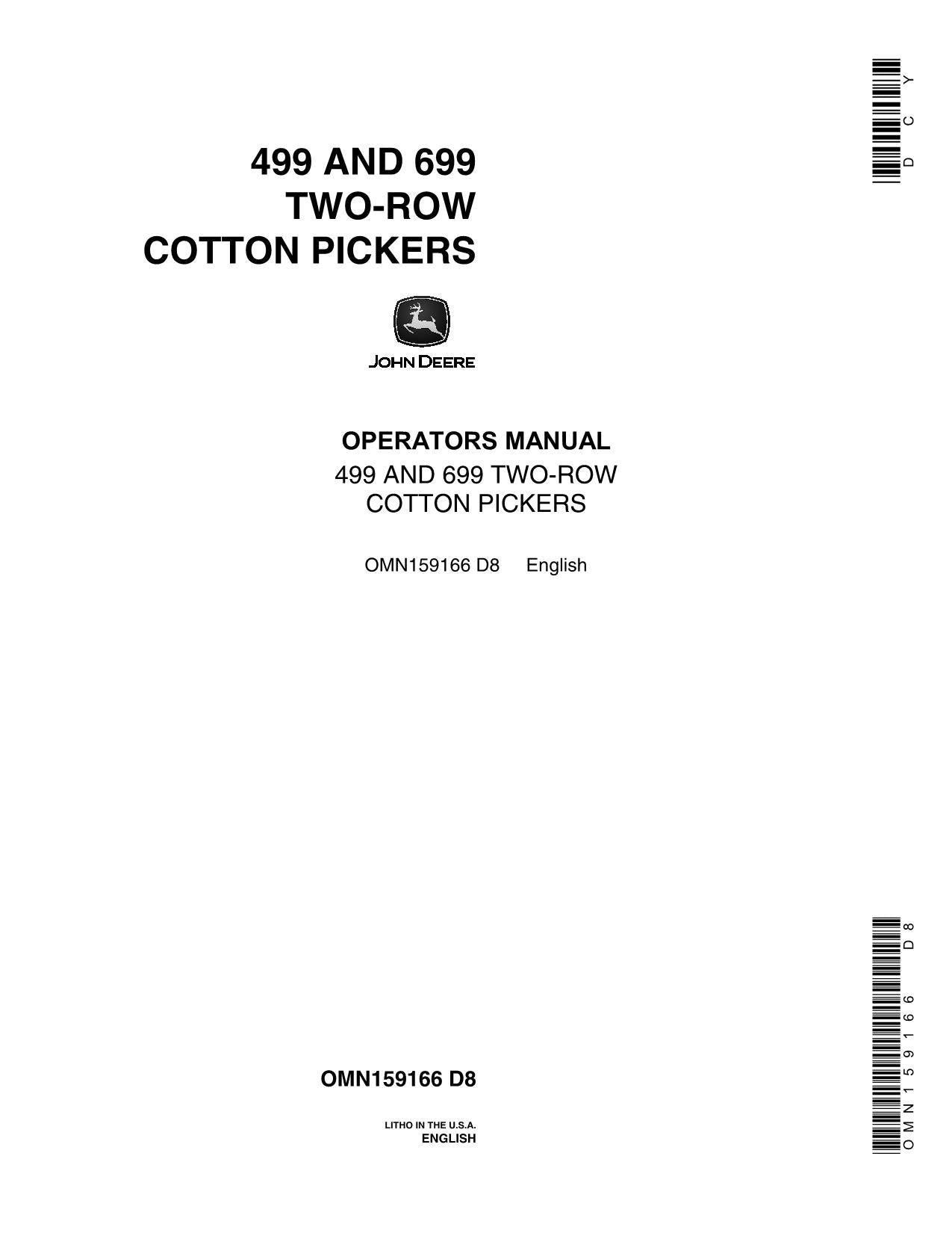 JOHN DEERE 499 699 COTTON PICKER OPERATORS MANUAL #1