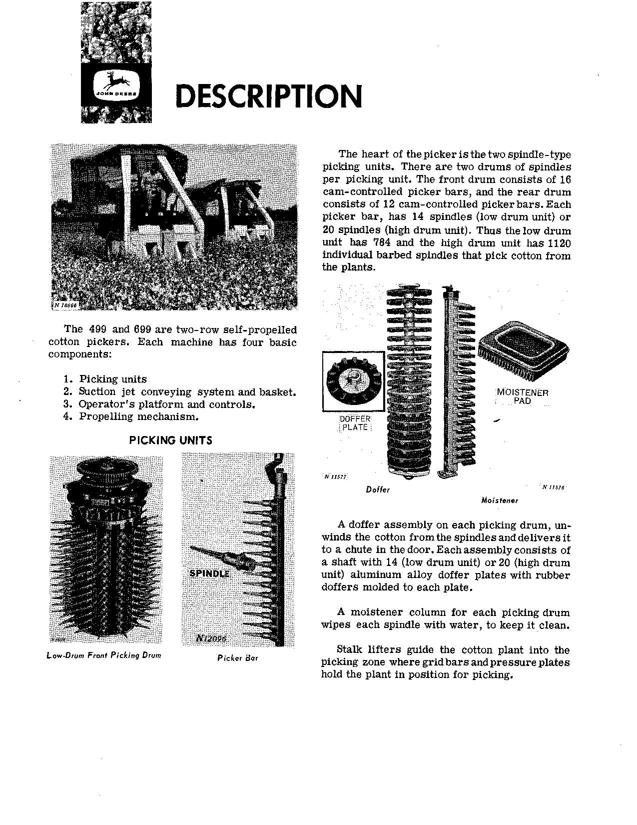 JOHN DEERE 499 699 COTTON PICKER OPERATORS MANUAL #1