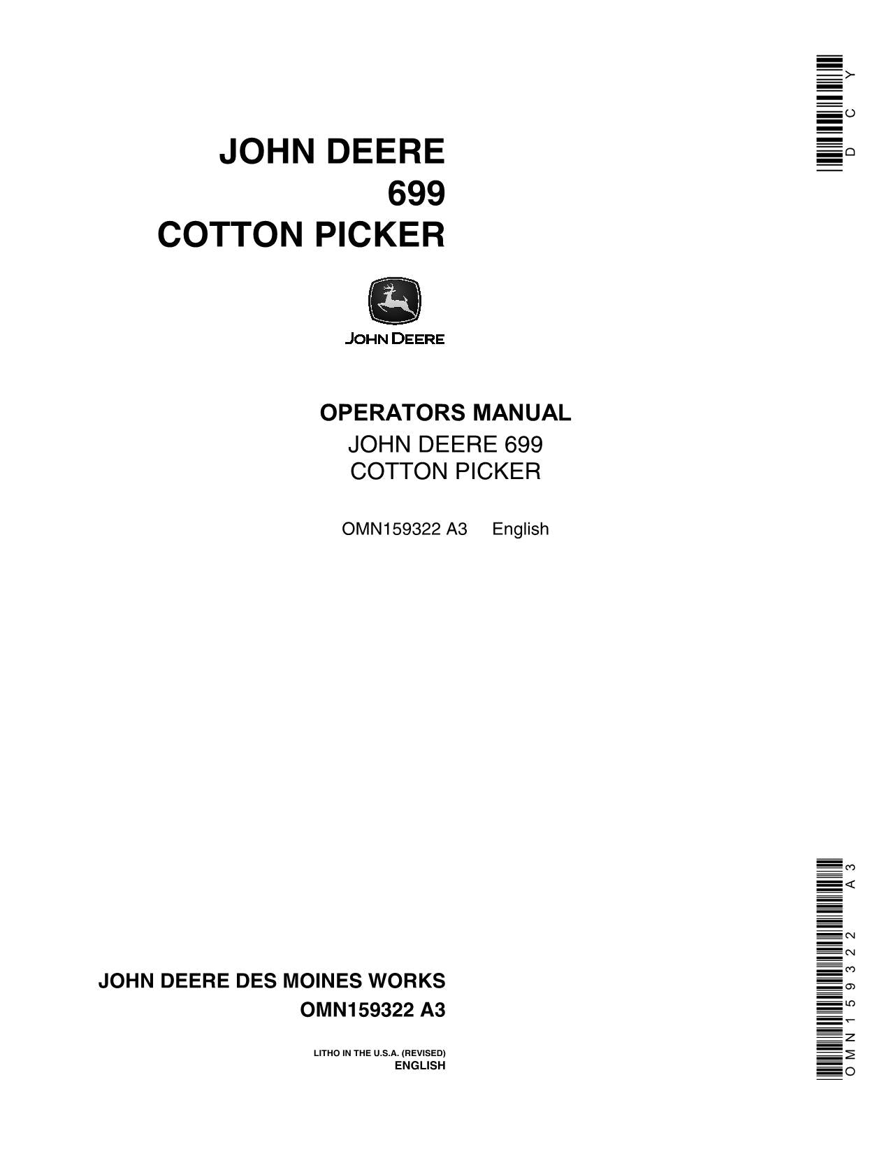 JOHN DEERE 699 COTTON PICKER OPERATORS MANUAL #2