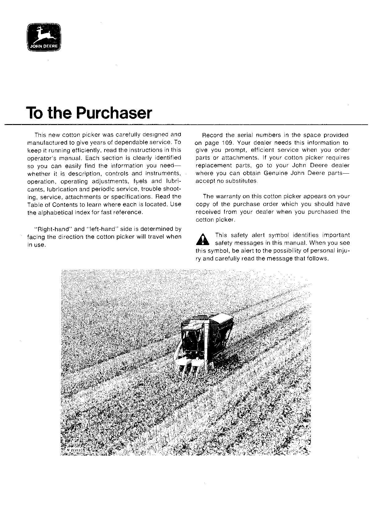 JOHN DEERE 699 COTTON PICKER OPERATORS MANUAL #2