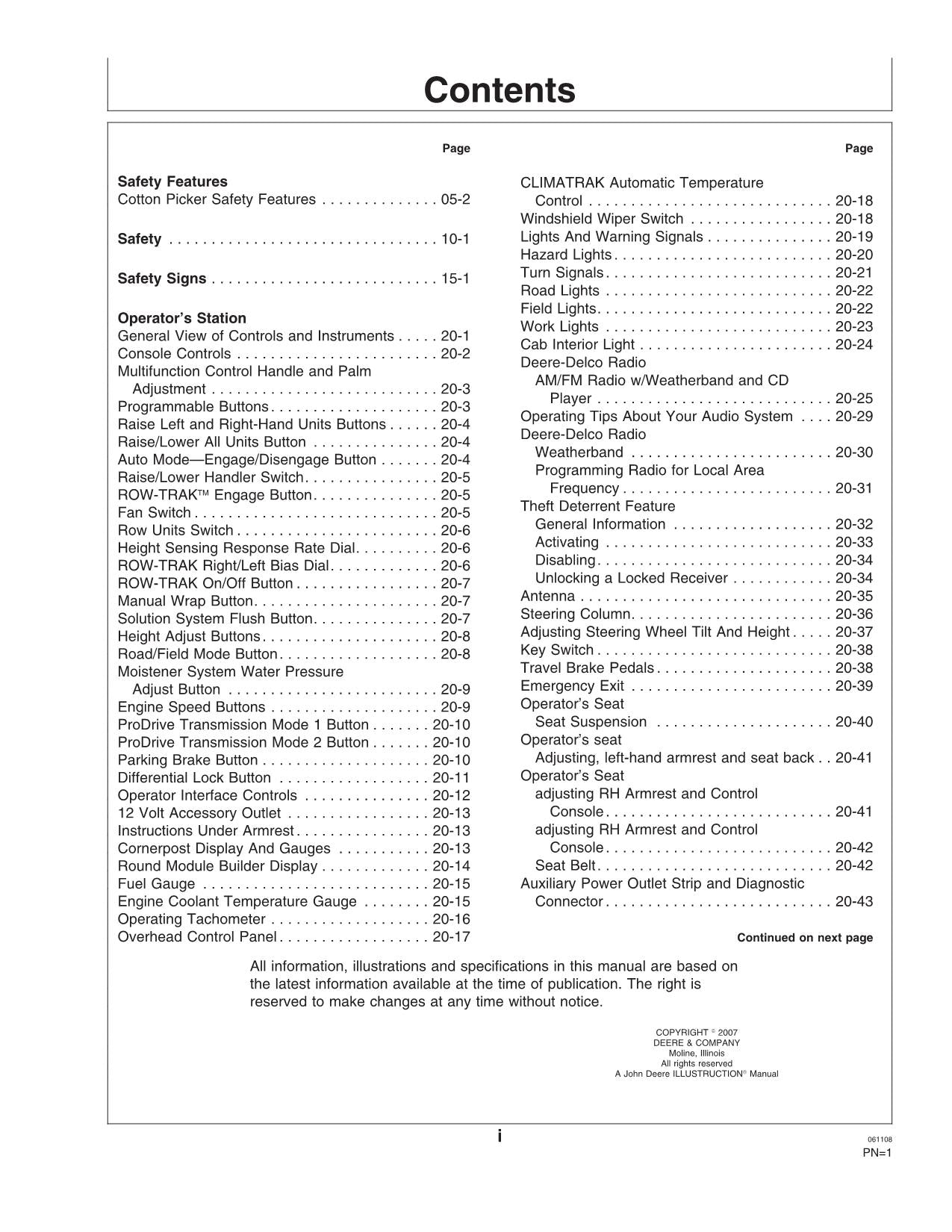 JOHN DEERE 7760 COTTON PICKER OPERATORS MANUAL #1