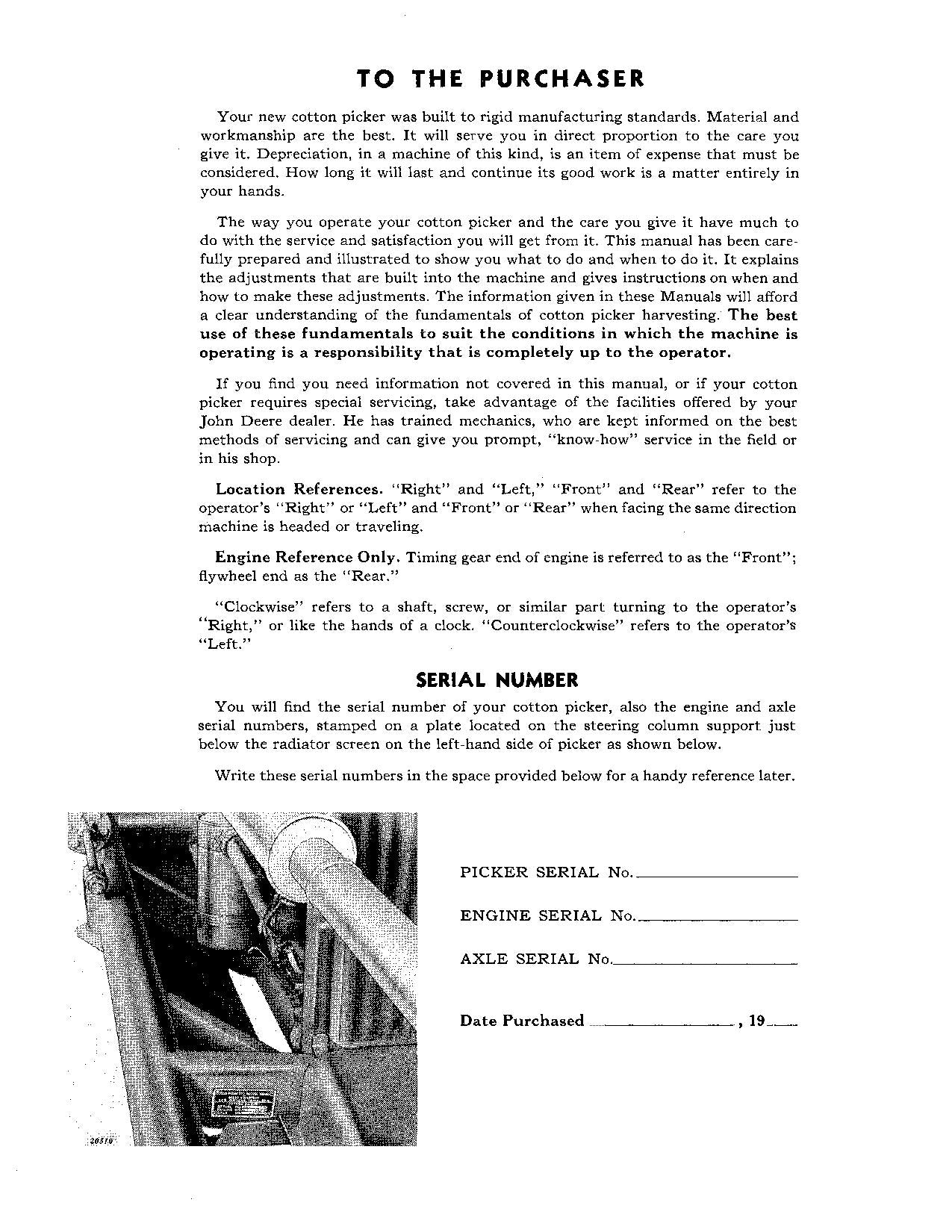 JOHN DEERE 8 COTTON PICKER OPERATORS MANUAL #1