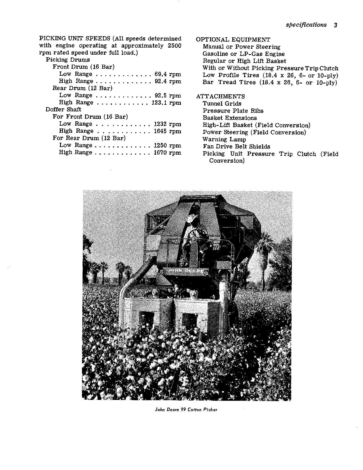 JOHN DEERE 99 COTTON PICKER OPERATORS MANUAL #2