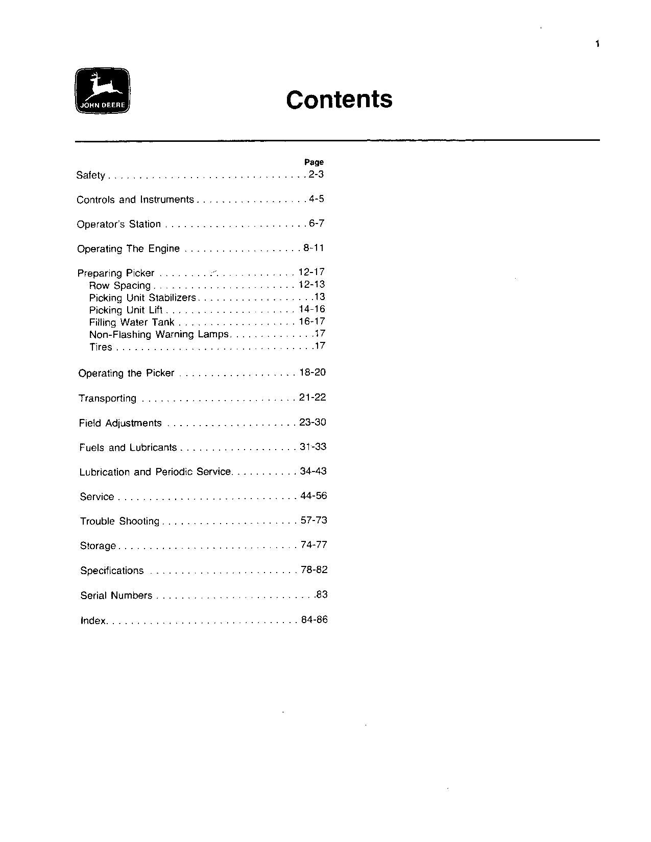 JOHN DEERE 9900 COTTON PICKER OPERATORS MANUAL #1