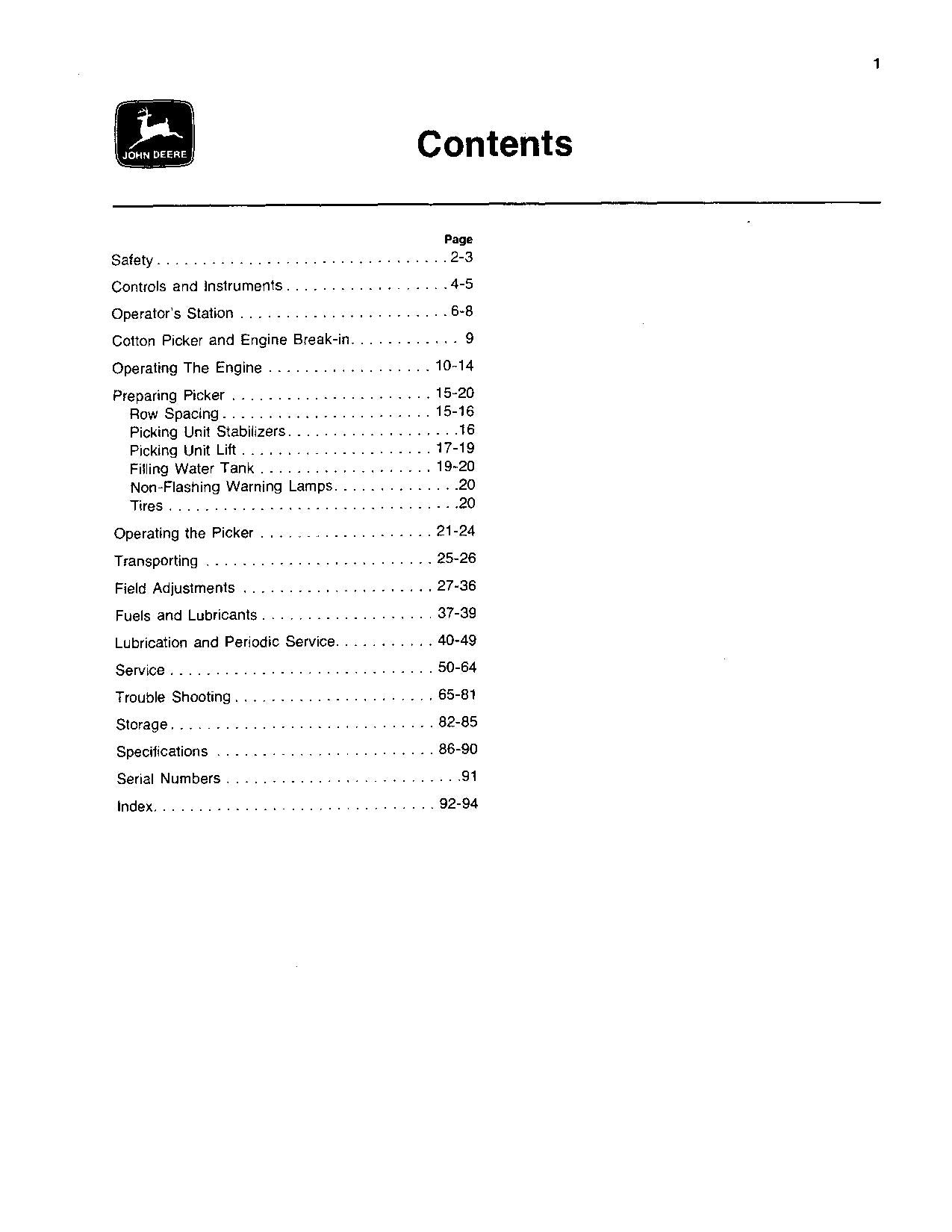 JOHN DEERE 9910 COTTON PICKER OPERATORS MANUAL #1