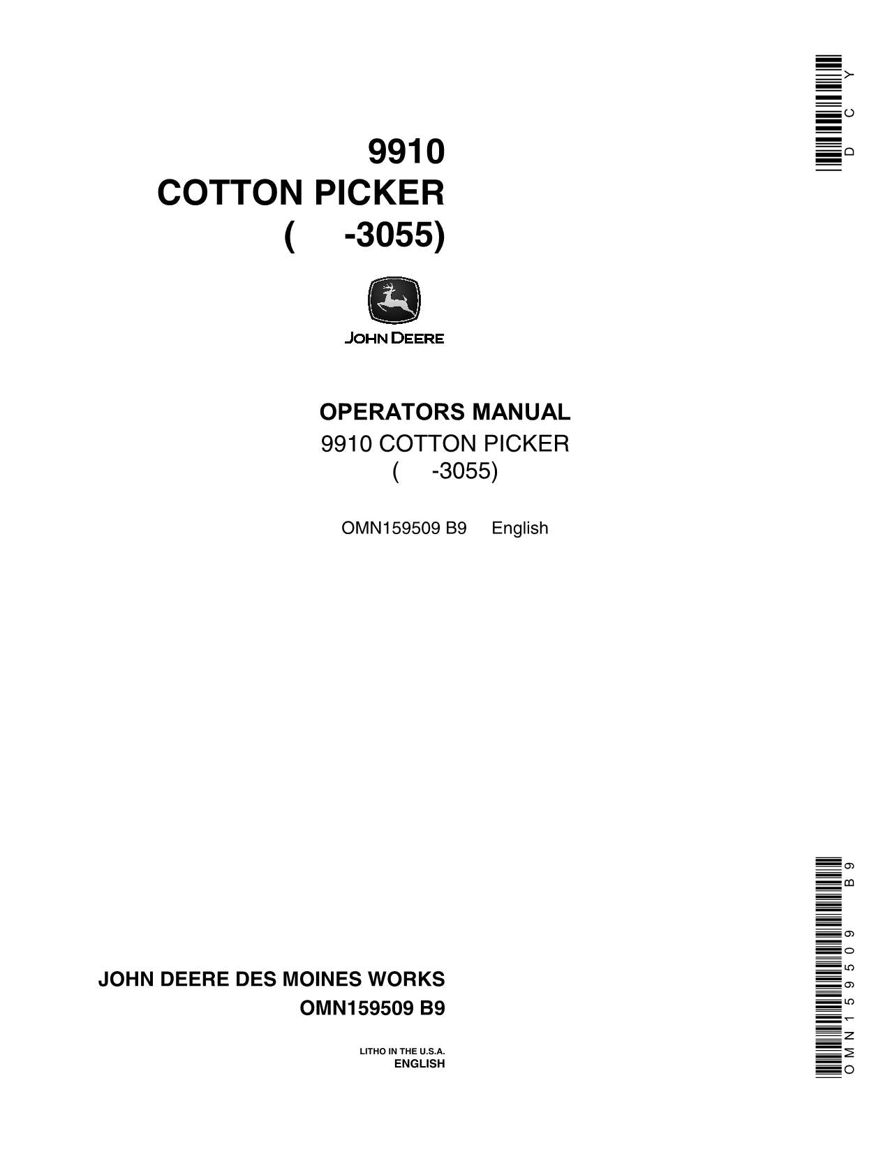 JOHN DEERE 9910 COTTON PICKER OPERATORS MANUAL #1