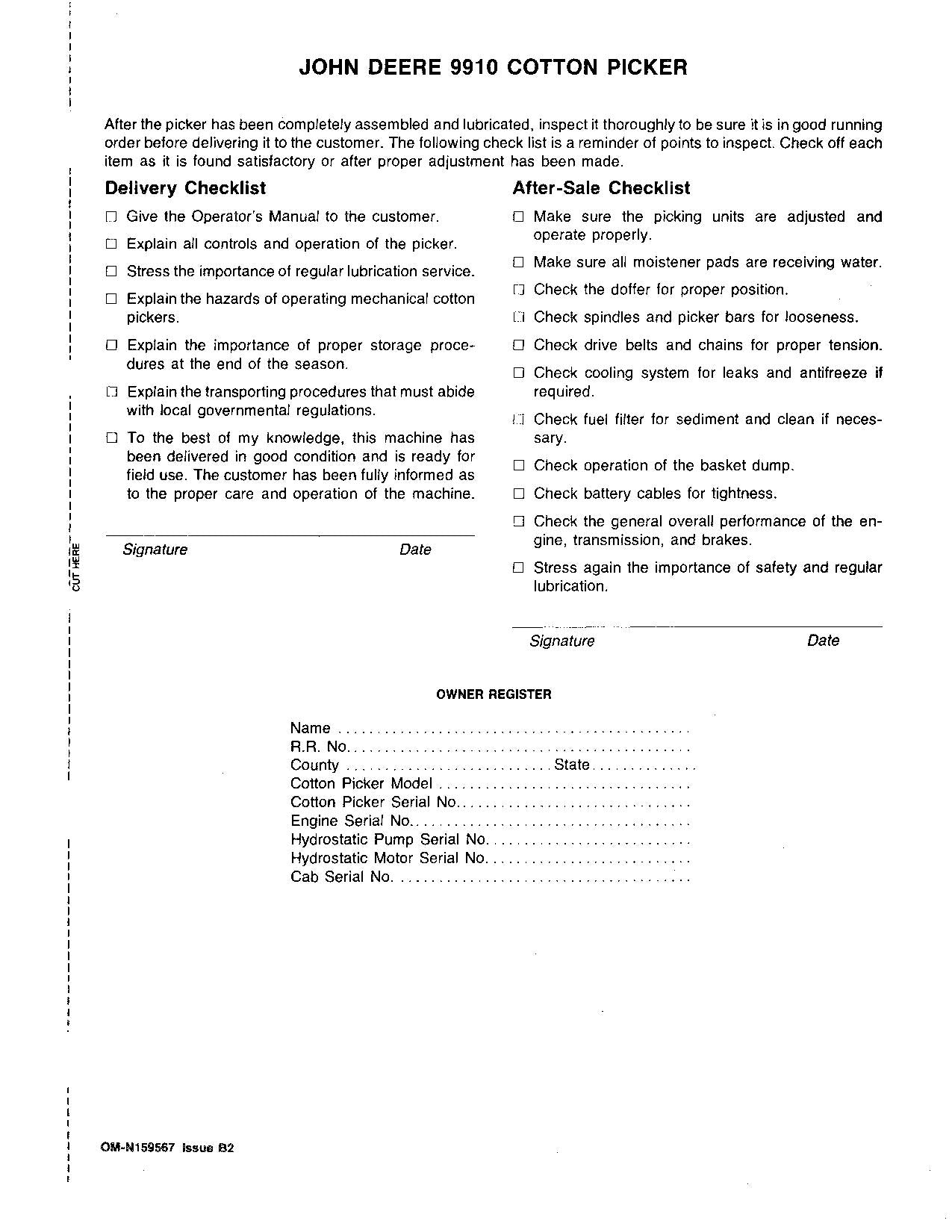 JOHN DEERE 9910 COTTON PICKER OPERATORS MANUAL #2