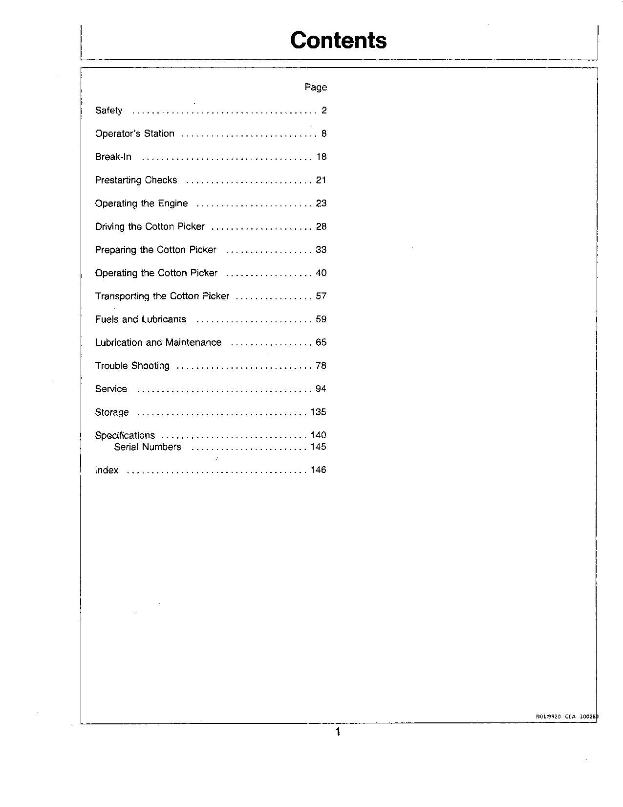 JOHN DEERE 9920 COTTON PICKER OPERATORS MANUAL #1