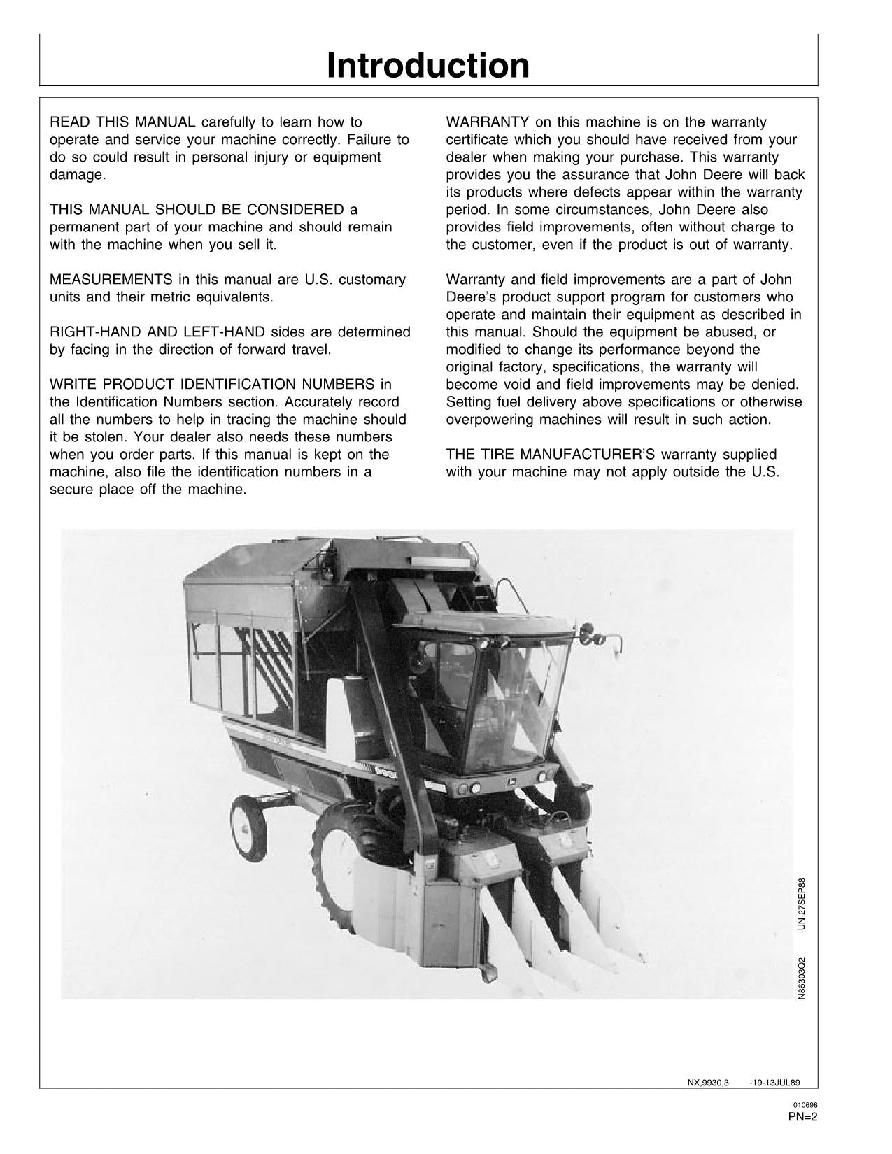 JOHN DEERE 9930 COTTON PICKER OPERATORS MANUAL #1