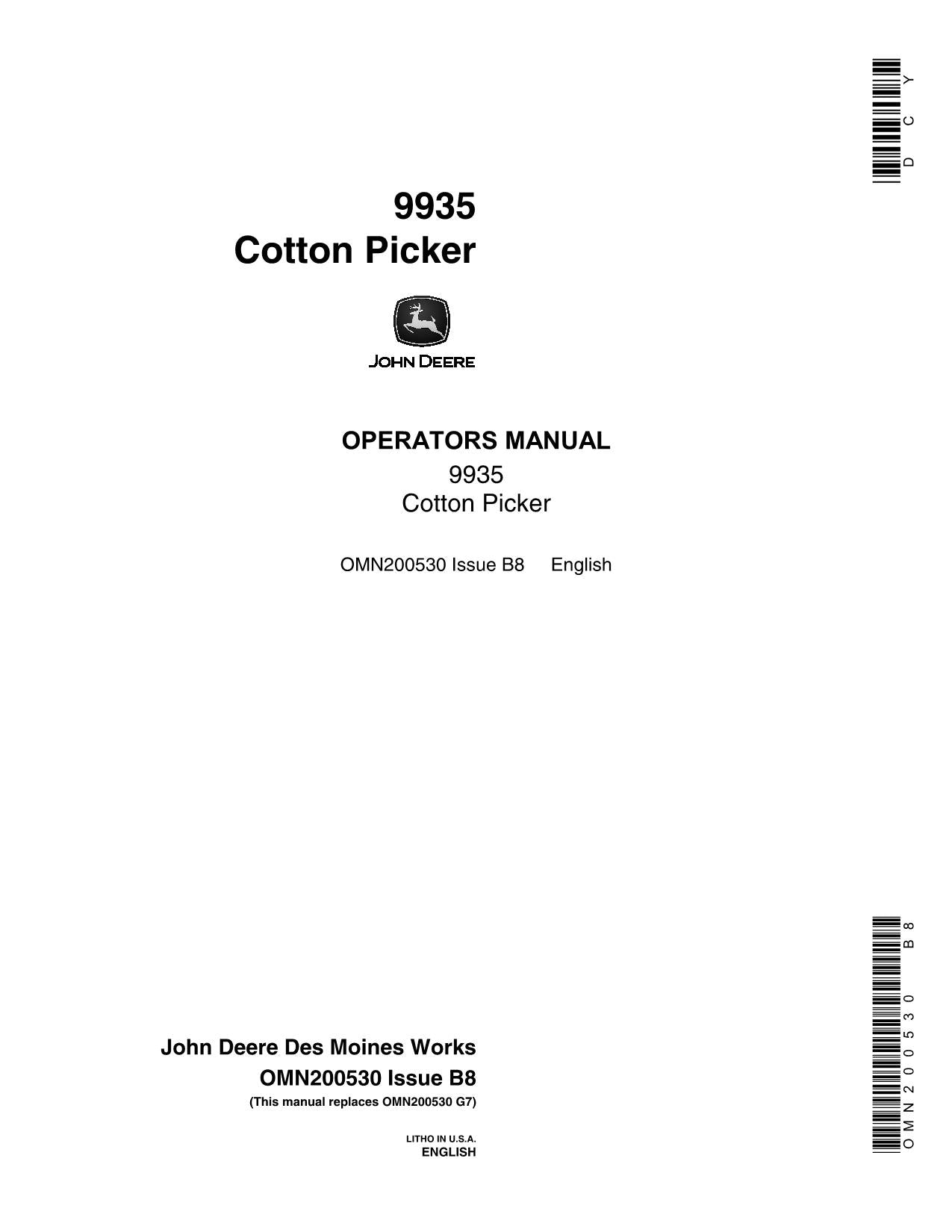 JOHN DEERE 9935 COTTON PICKER OPERATORS MANUAL #1