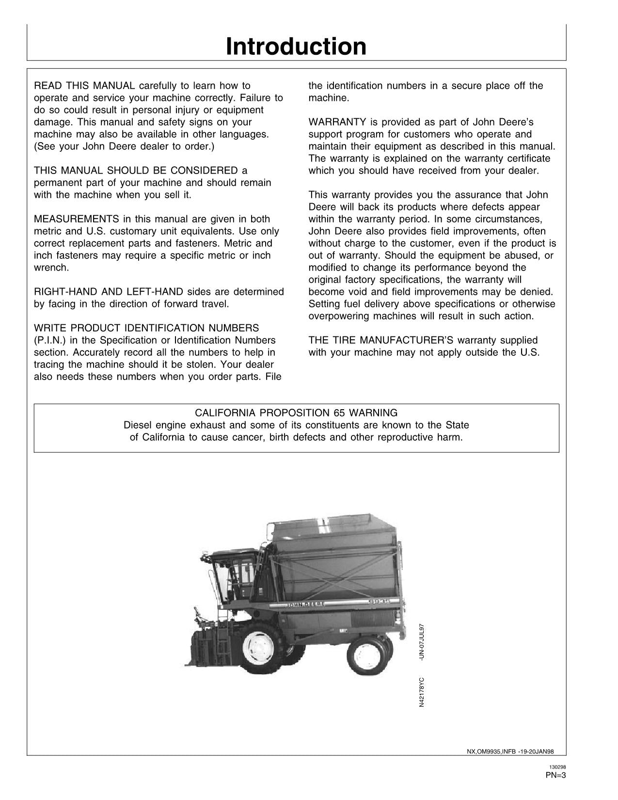 JOHN DEERE 9935 COTTON PICKER OPERATORS MANUAL #1