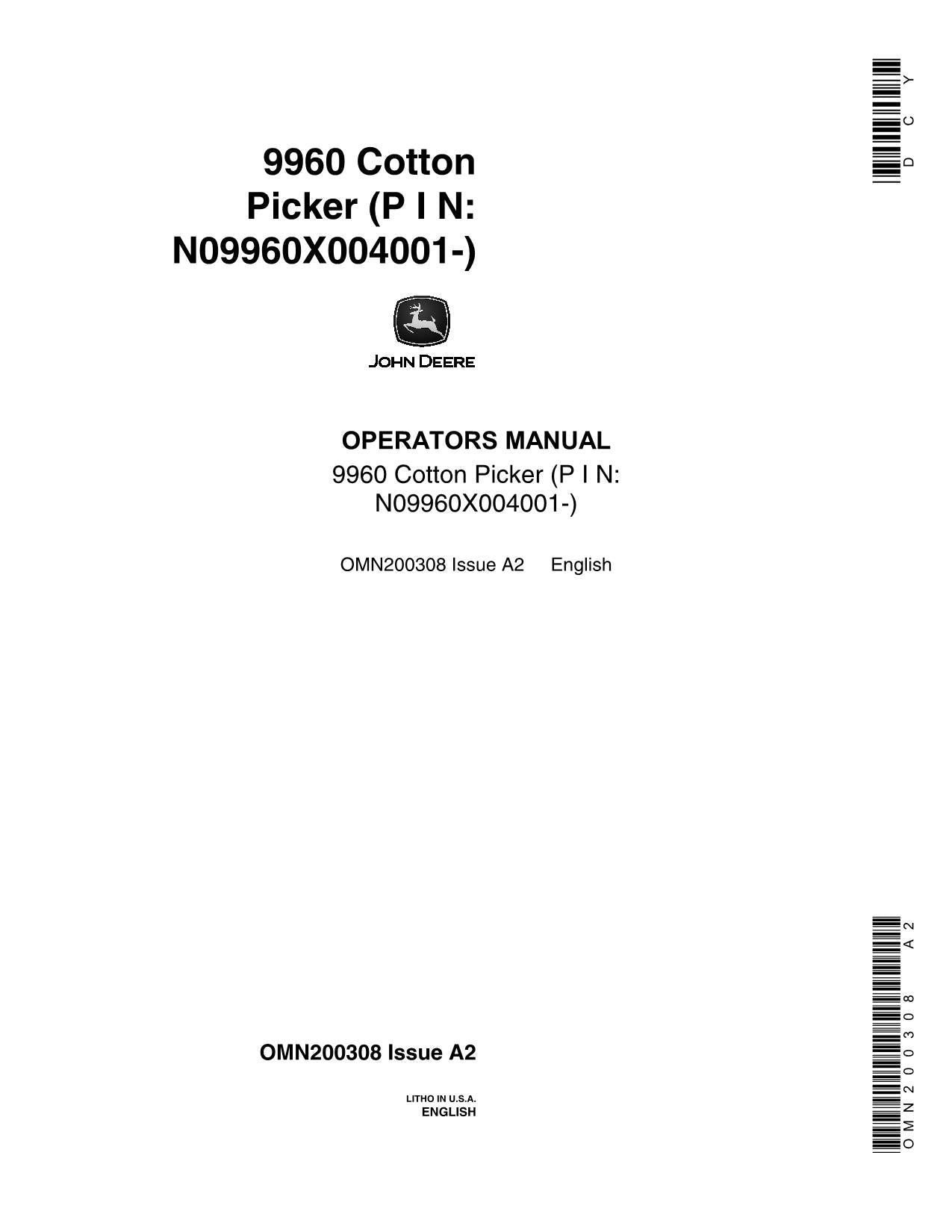 JOHN DEERE 9960 COTTON PICKER OPERATORS MANUAL #2