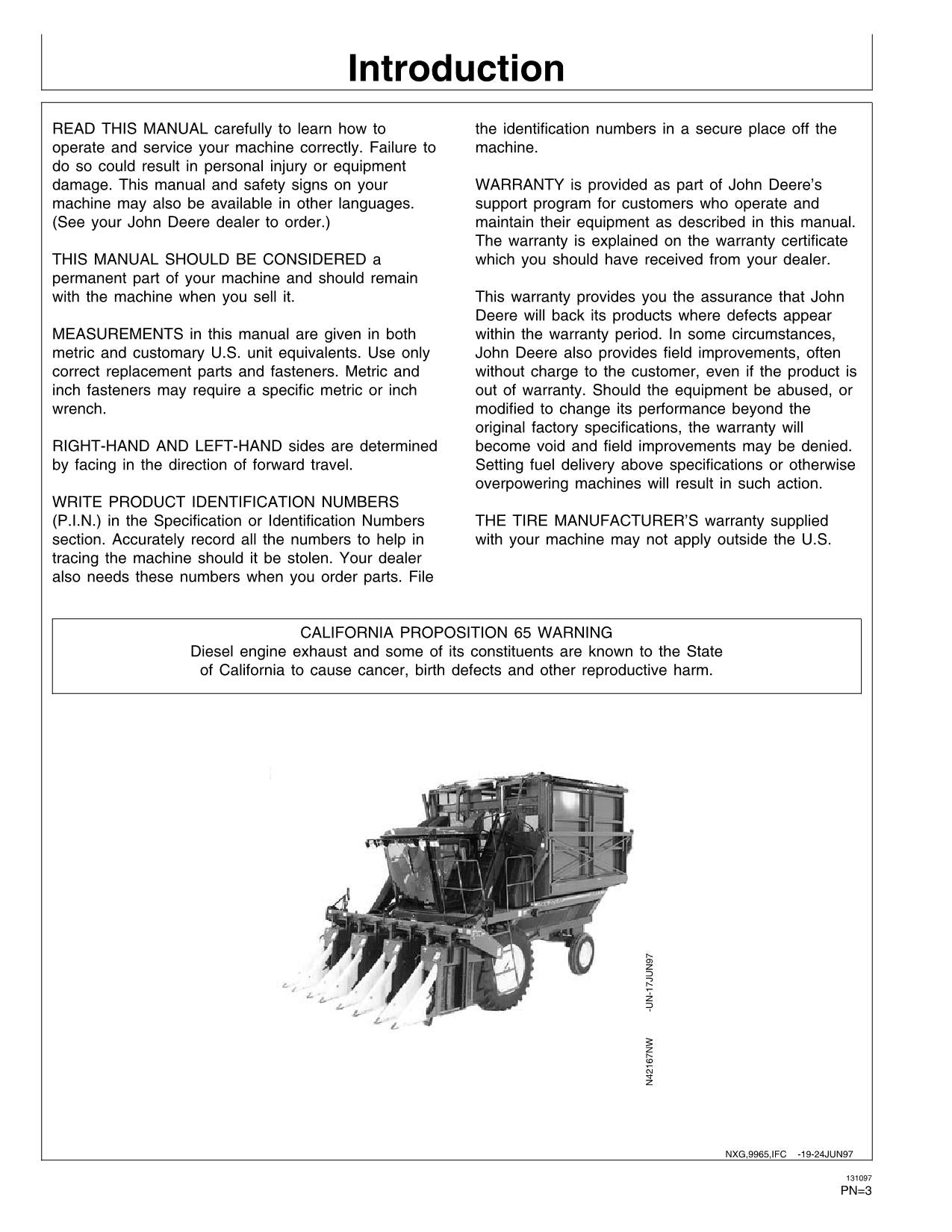 JOHN DEERE 9970 COTTON PICKER OPERATORS MANUAL #1