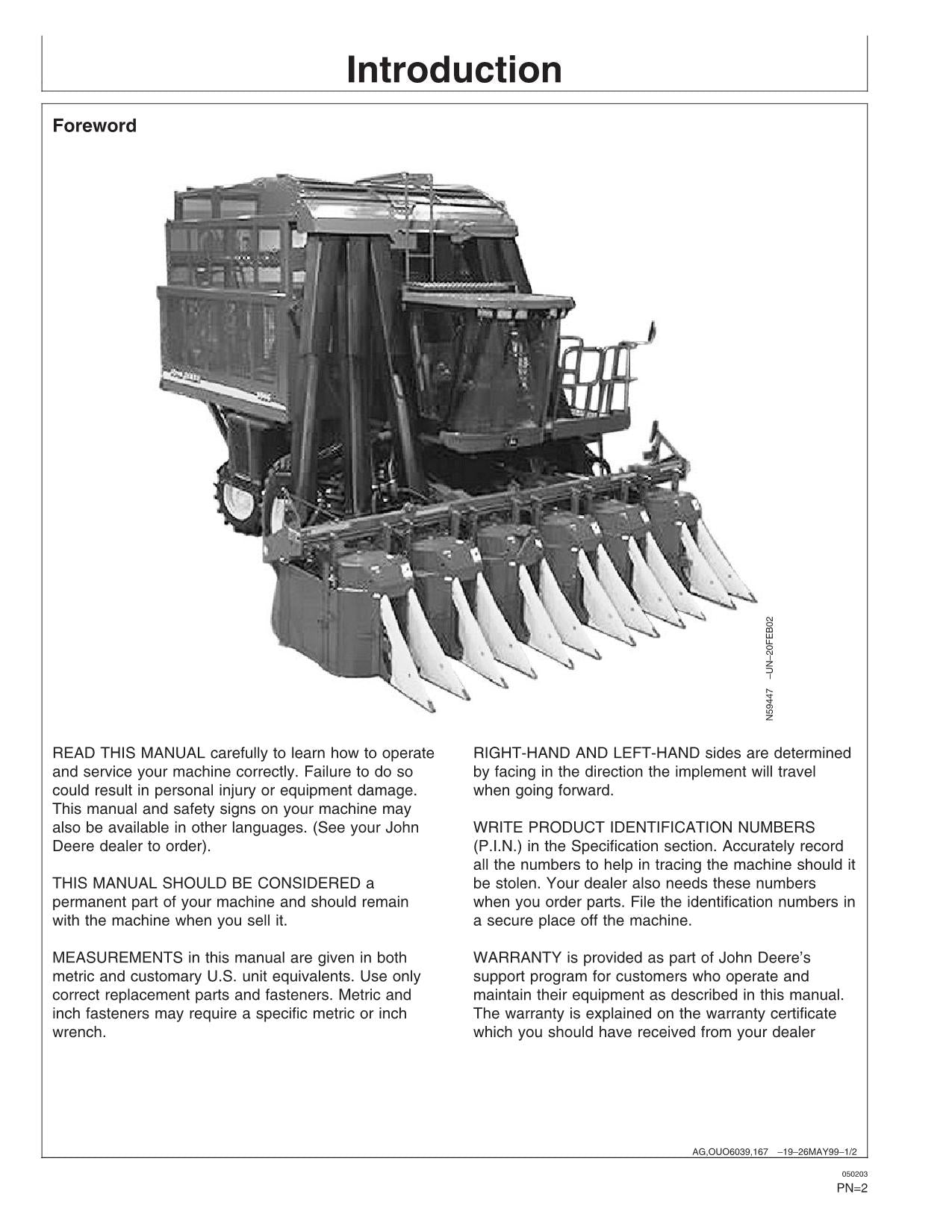 JOHN DEERE 9986 COTTON PICKER OPERATORS MANUAL #2