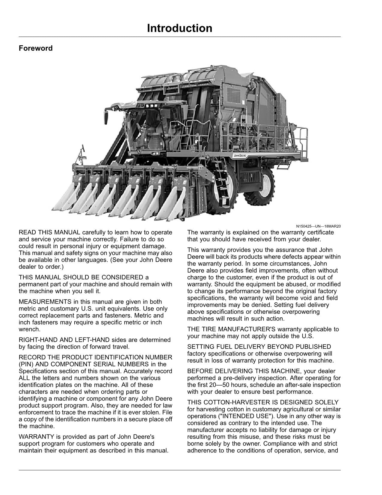 MANUEL D'UTILISATION DU CUEILLEUR DE COTON JOHN DEERE CP770 #1