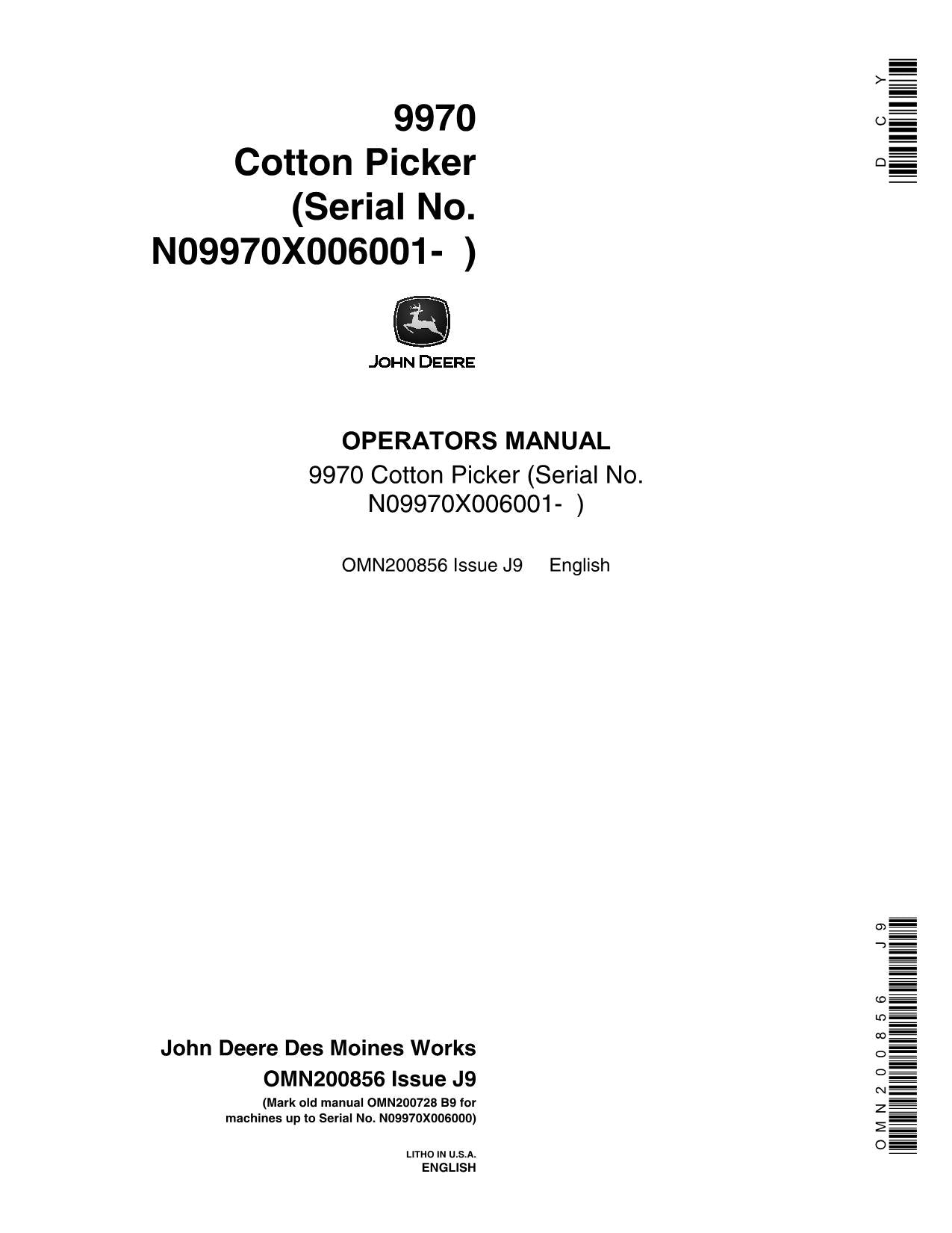 JOHN DEERE 9970 COTTON PICKER OPERATORS MANUAL #8