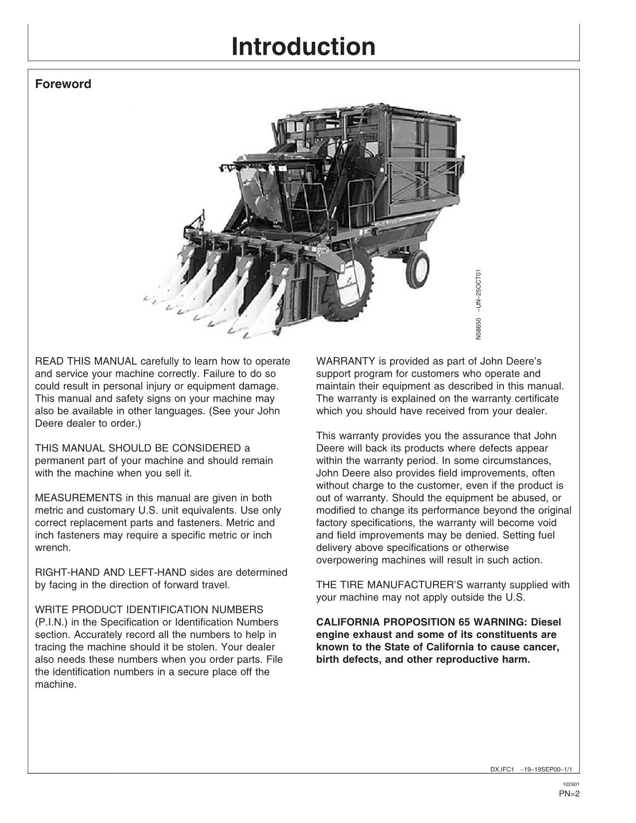 JOHN DEERE 9970 COTTON PICKER OPERATORS MANUAL #9