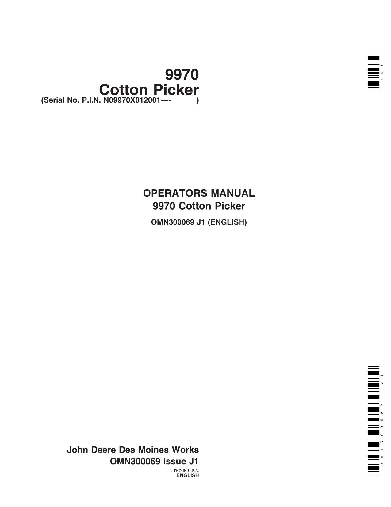 JOHN DEERE 9970 COTTON PICKER OPERATORS MANUAL #9