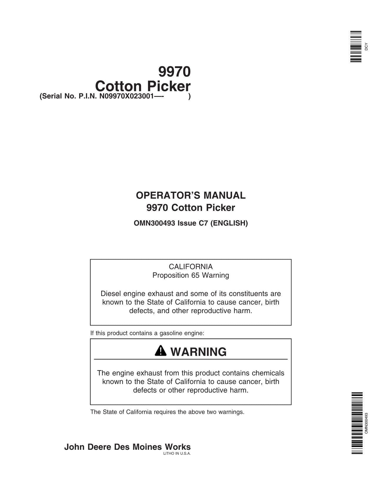 JOHN DEERE 9970 COTTON PICKER OPERATORS MANUAL #10