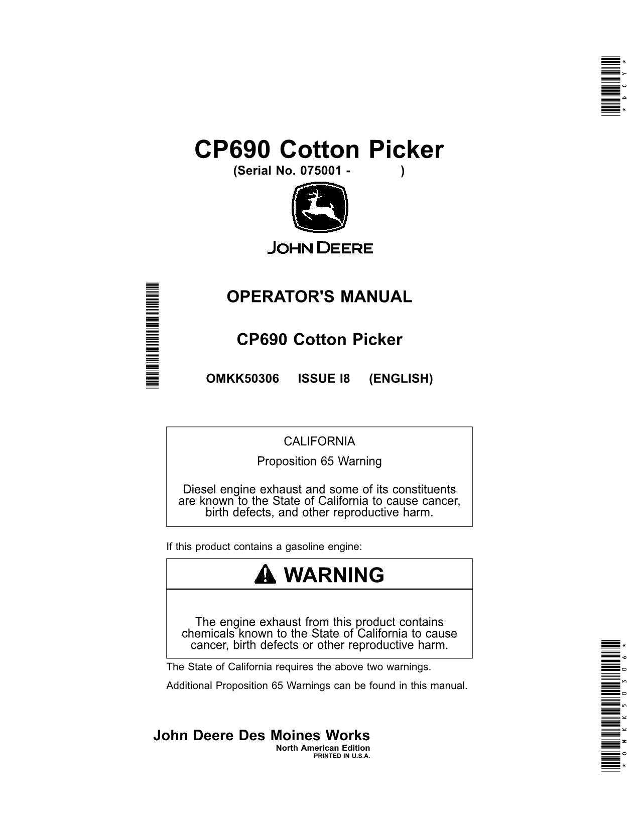 JOHN DEERE CP690 COTTON PICKER OPERATORS MANUAL #9