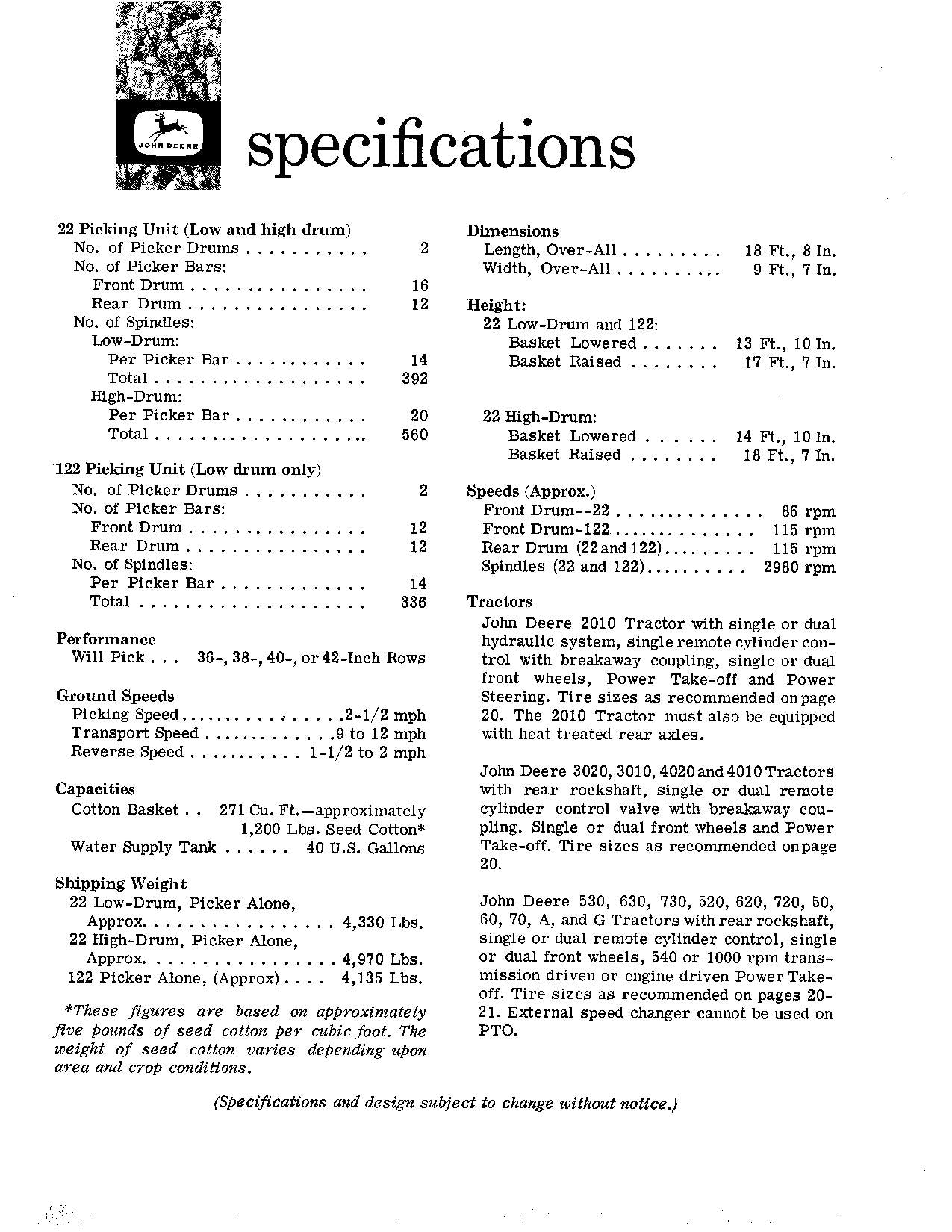 JOHN DEERE 122 22 COTTON PICKER OPERATORS MANUAL #3