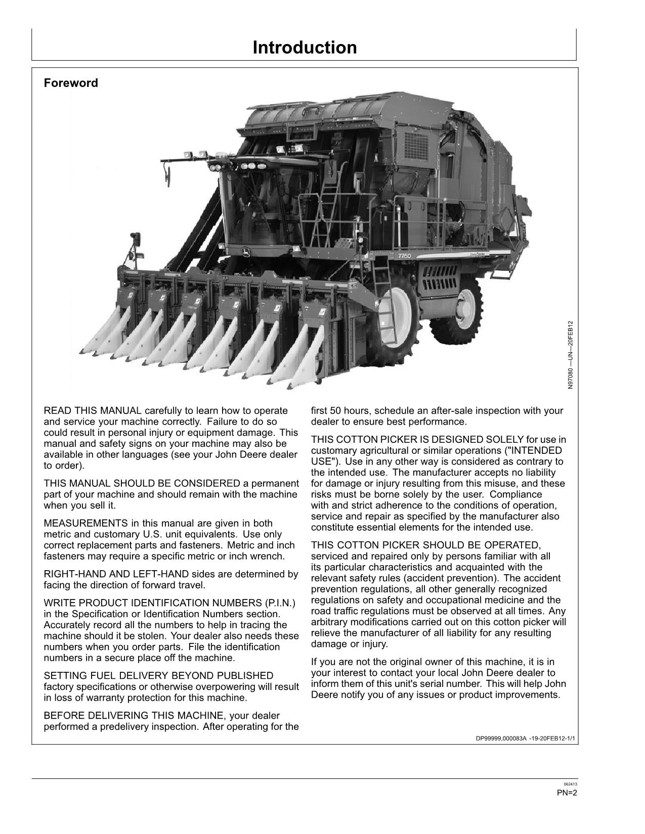 JOHN DEERE 7760 COTTON PICKER OPERATORS MANUAL #8