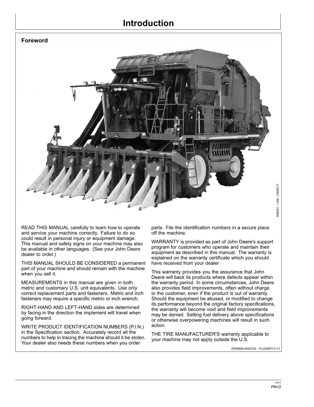 JOHN DEERE 7760 COTTON PICKER OPERATORS MANUAL #10