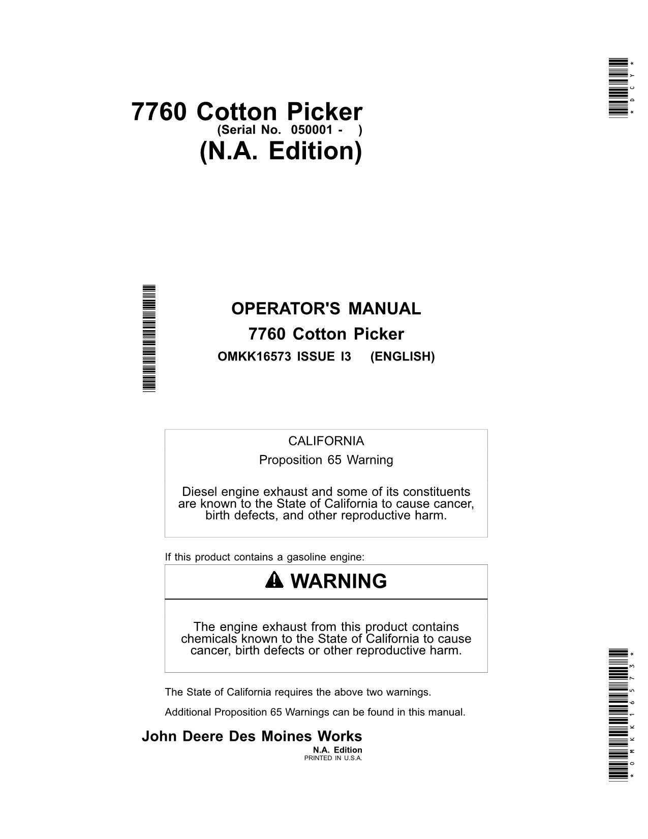 JOHN DEERE 7760 COTTON PICKER OPERATORS MANUAL #10