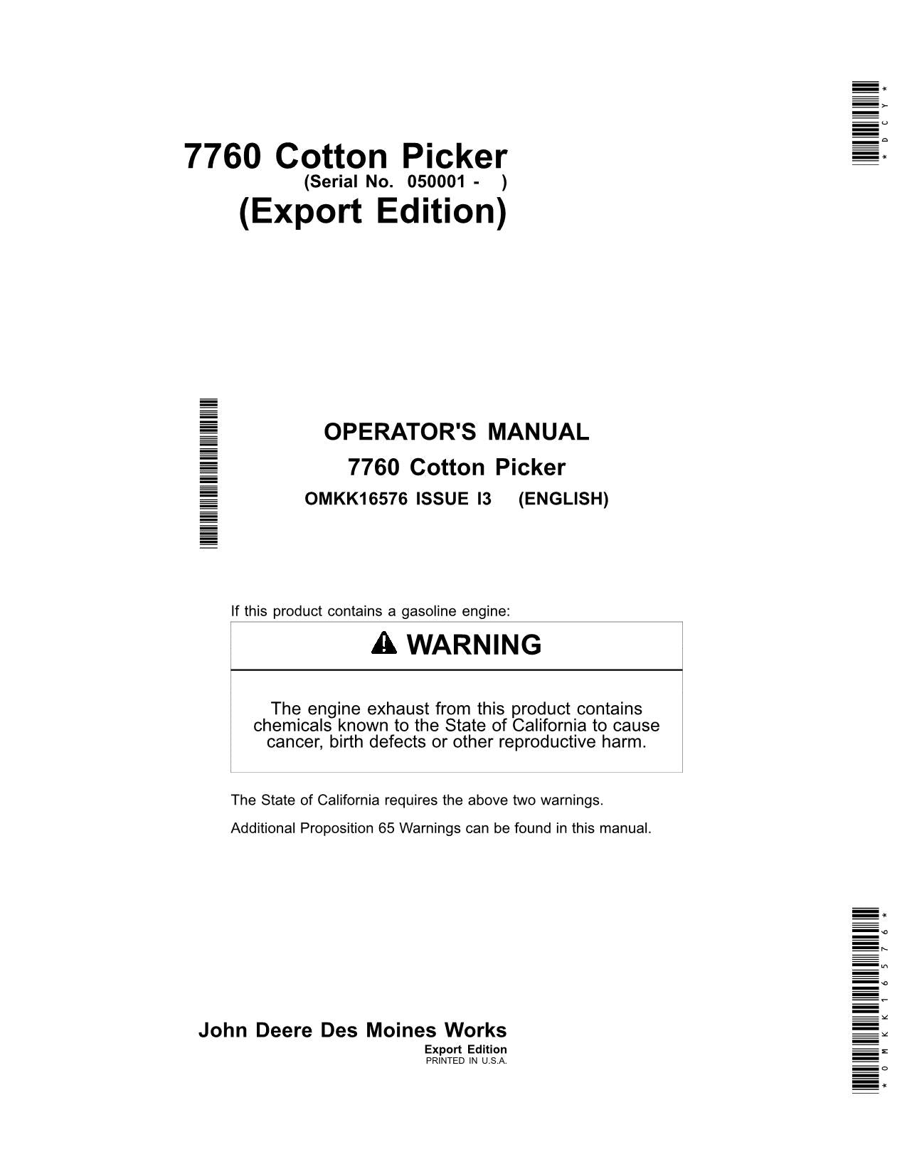 JOHN DEERE 7760 COTTON PICKER OPERATORS MANUAL #11