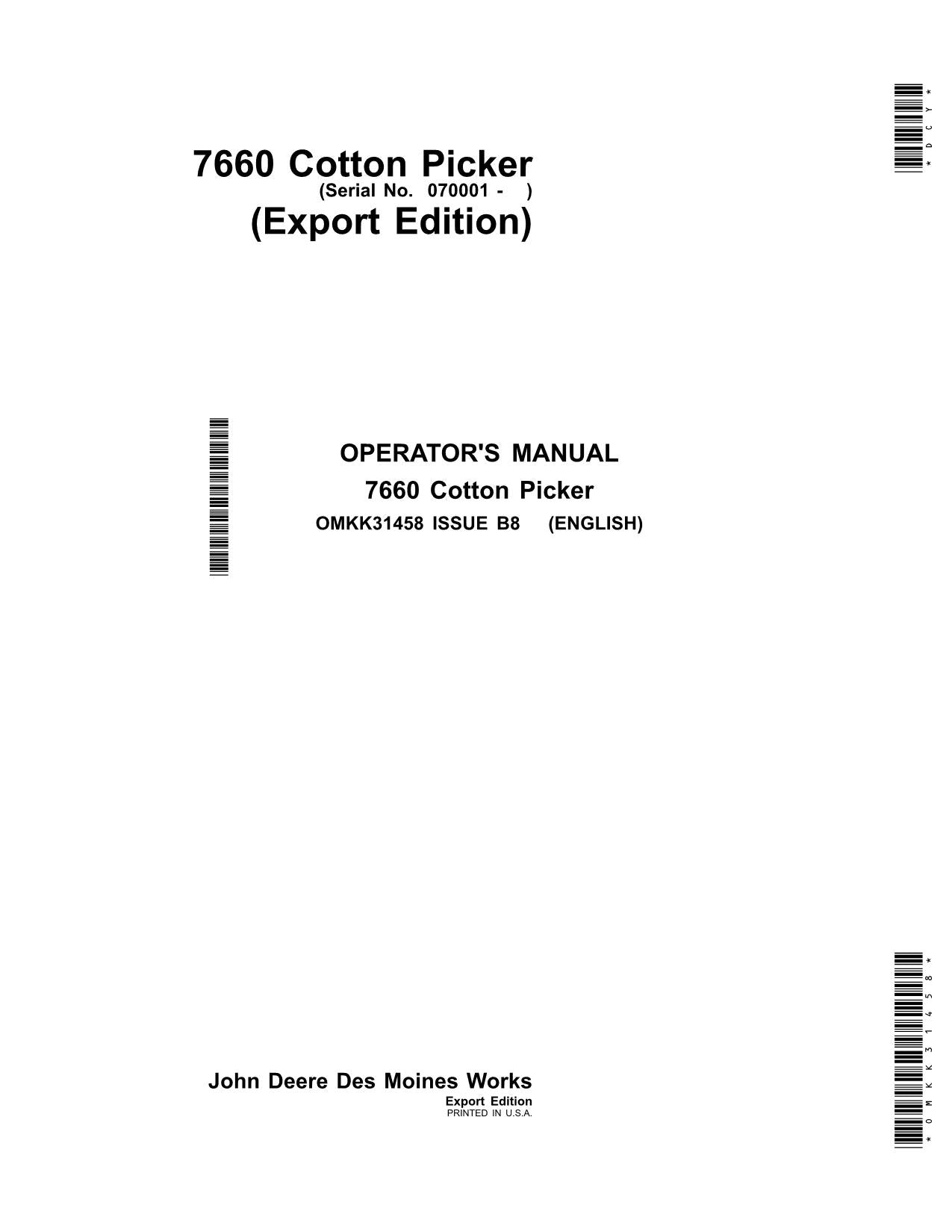 JOHN DEERE 7660 COTTON PICKER OPERATORS MANUAL #8