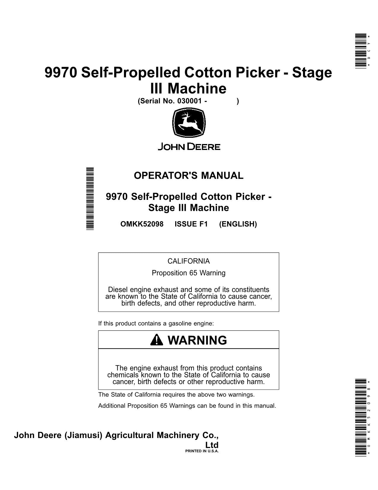 JOHN DEERE 9970 COTTON PICKER OPERATORS MANUAL #13