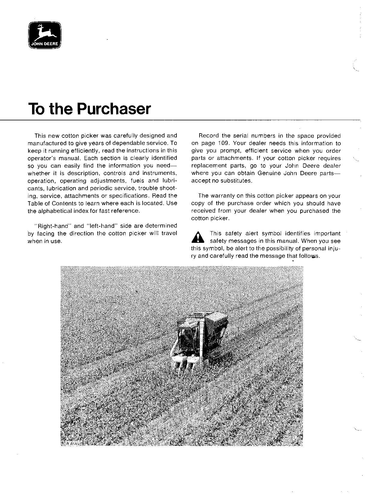 JOHN DEERE 699 COTTON PICKER OPERATORS MANUAL #3