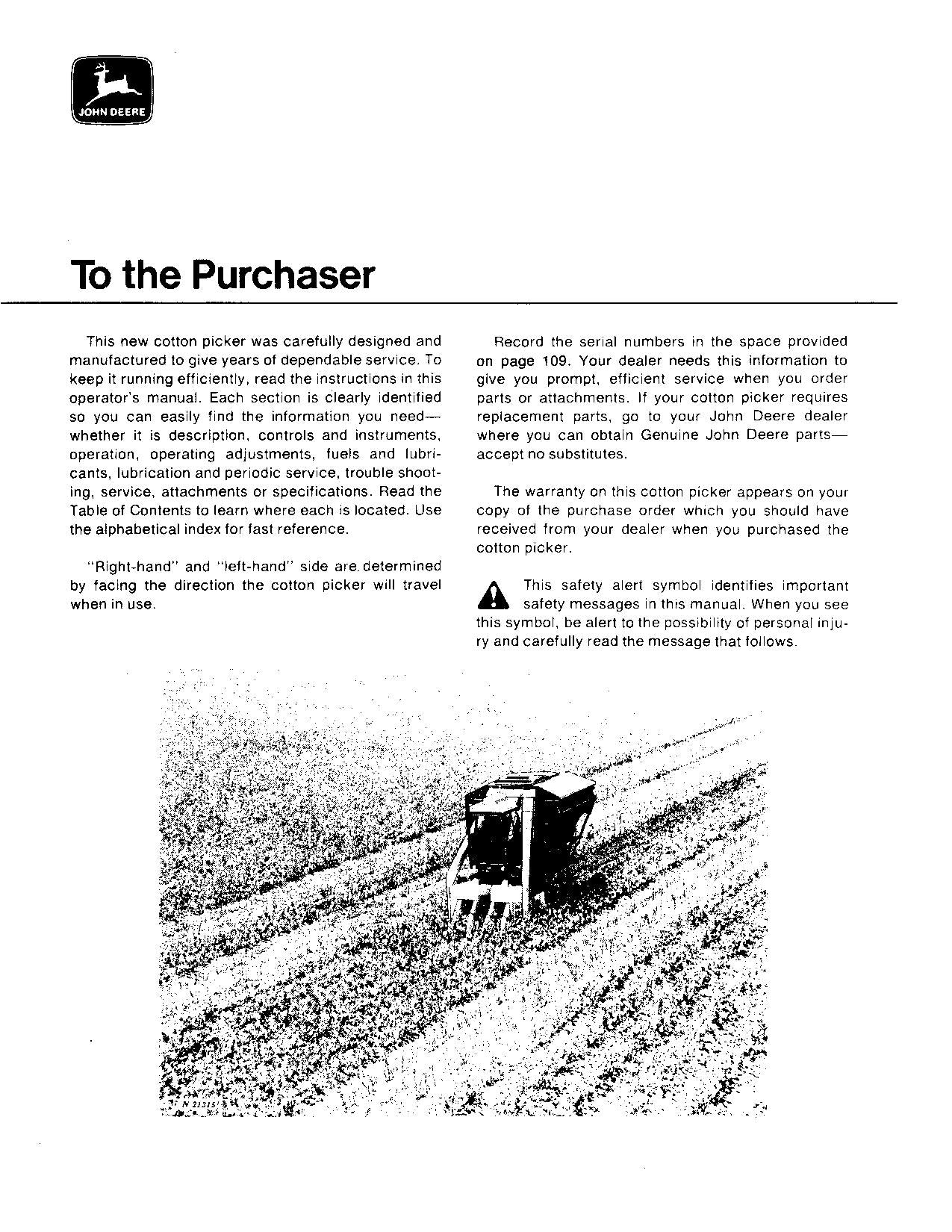 JOHN DEERE 499 COTTON PICKER OPERATORS MANUAL #4