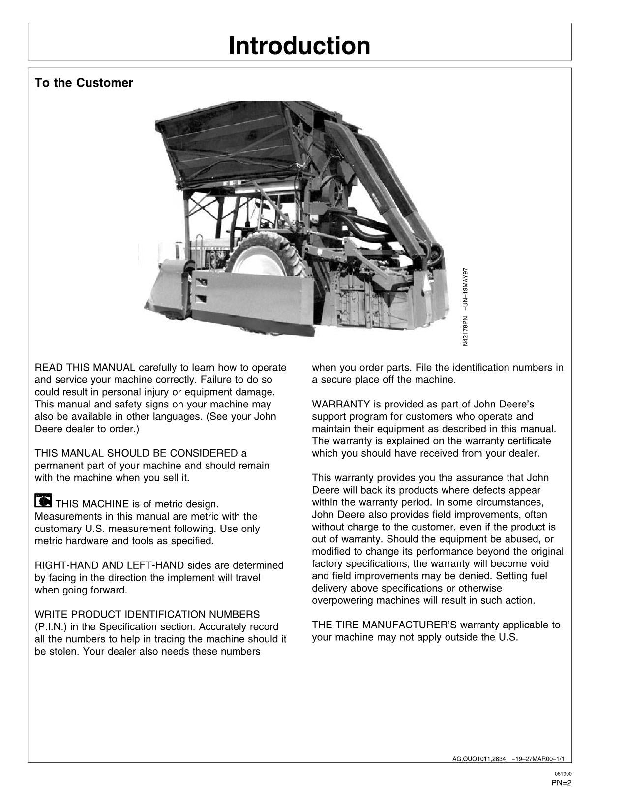 JOHN DEERE 990 BAUMWOLLPFLÜCKER BEDIENUNGSANLEITUNG