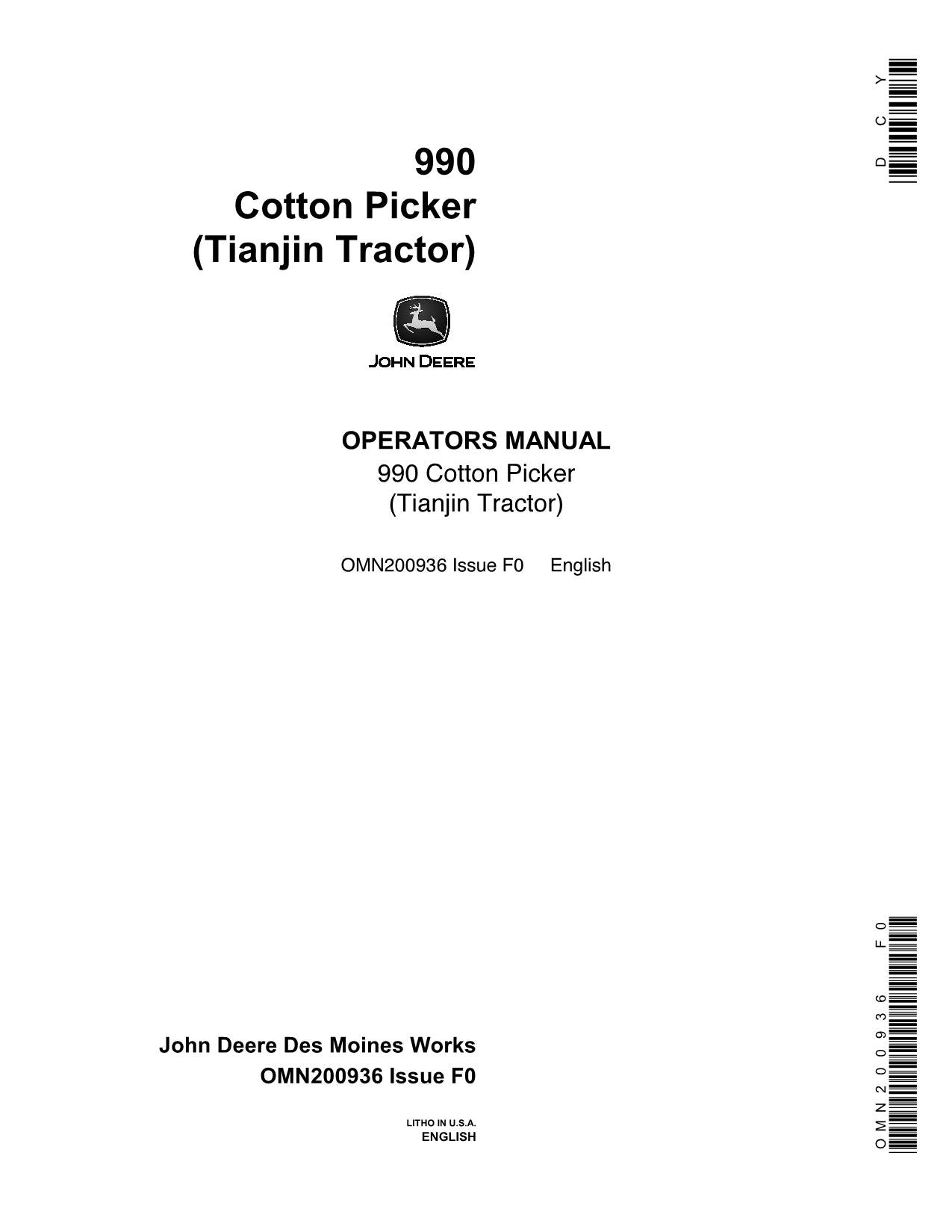 JOHN DEERE 990 COTTON PICKER OPERATORS MANUAL