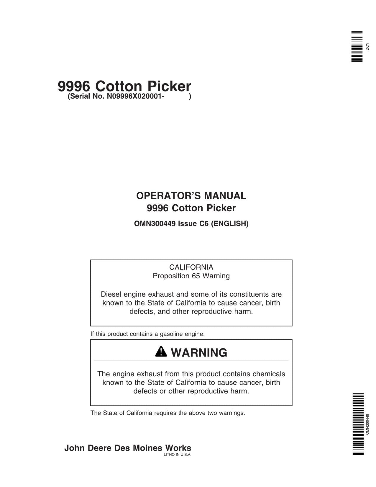 JOHN DEERE 9996 COTTON PICKER OPERATORS MANUAL #5