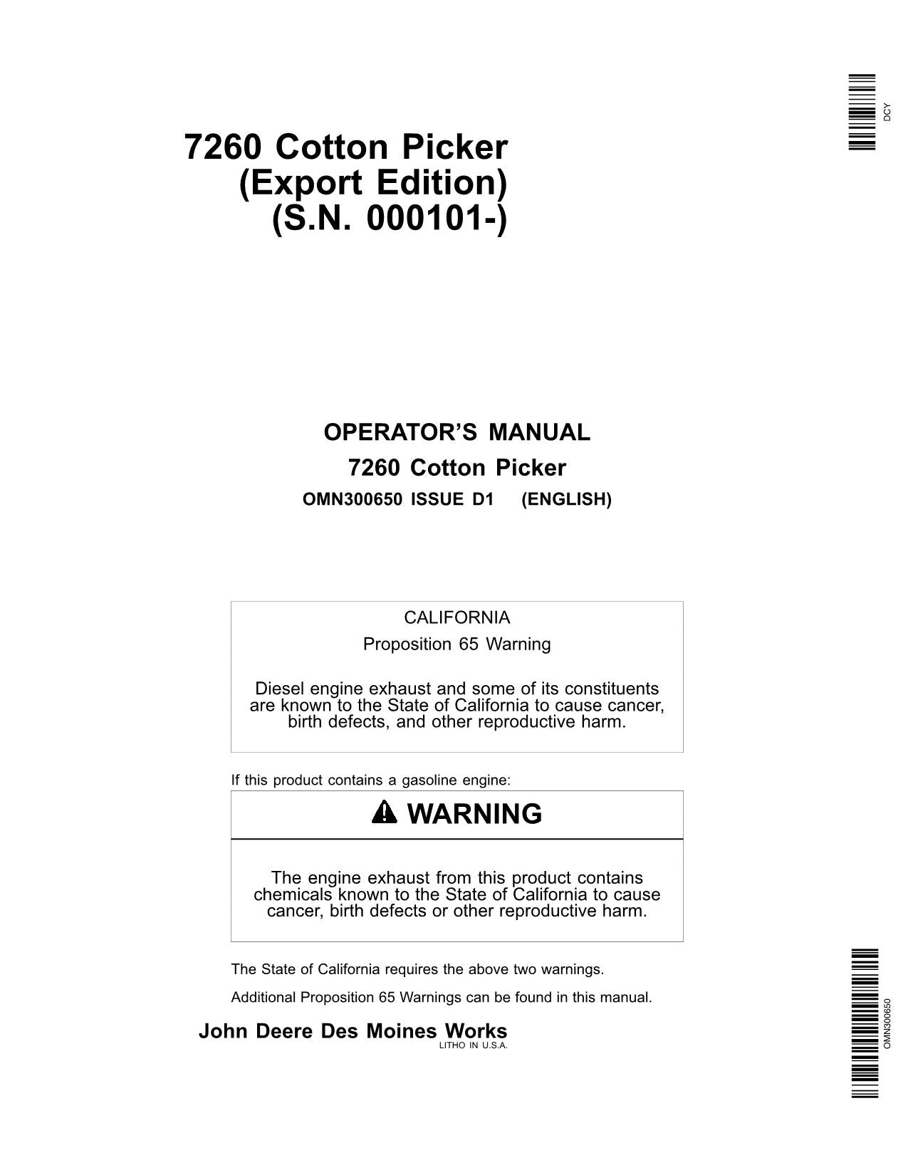 JOHN DEERE 7260 COTTON PICKER OPERATORS MANUAL #2