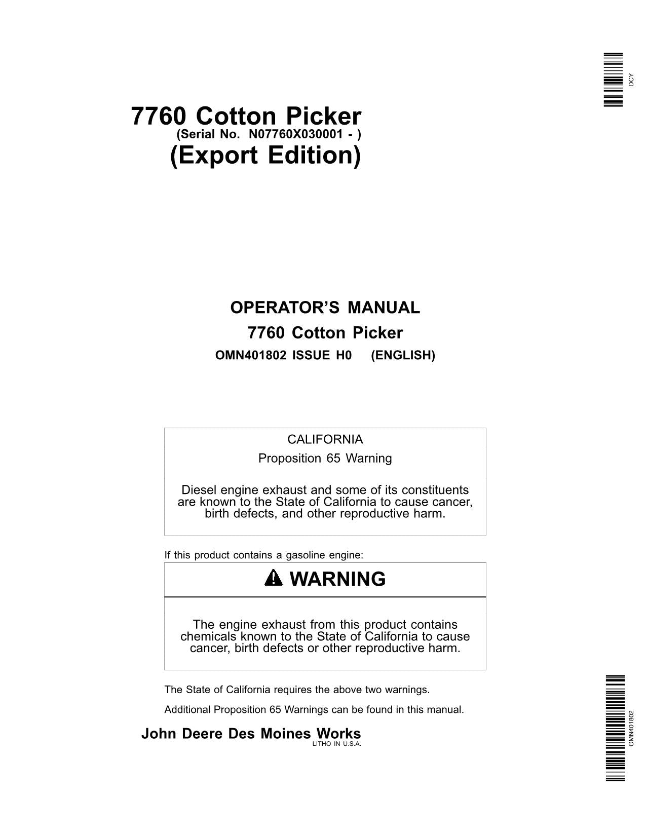 JOHN DEERE 7760 COTTON PICKER OPERATORS MANUAL #14