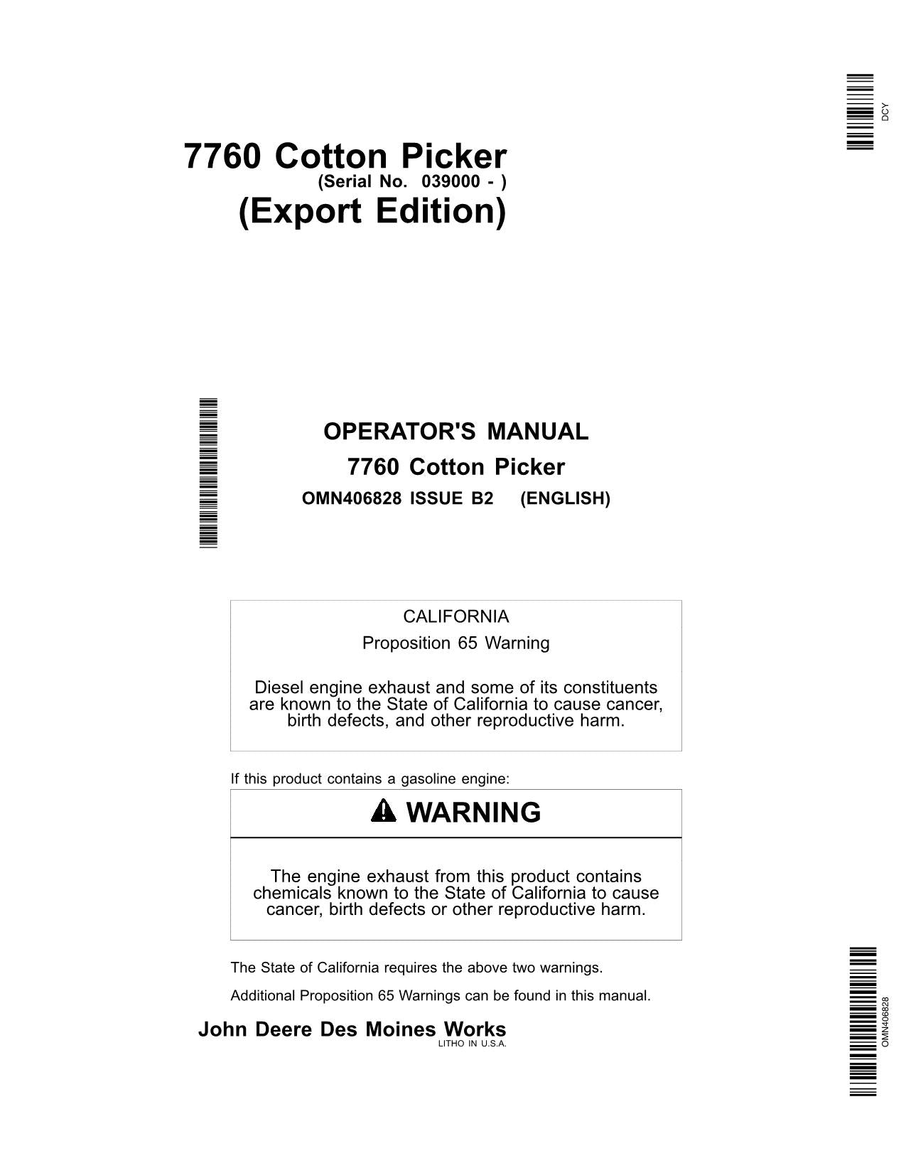 MANUEL D'UTILISATION DE LA CUEILLETTE DE COTON JOHN DEERE 7760 #16