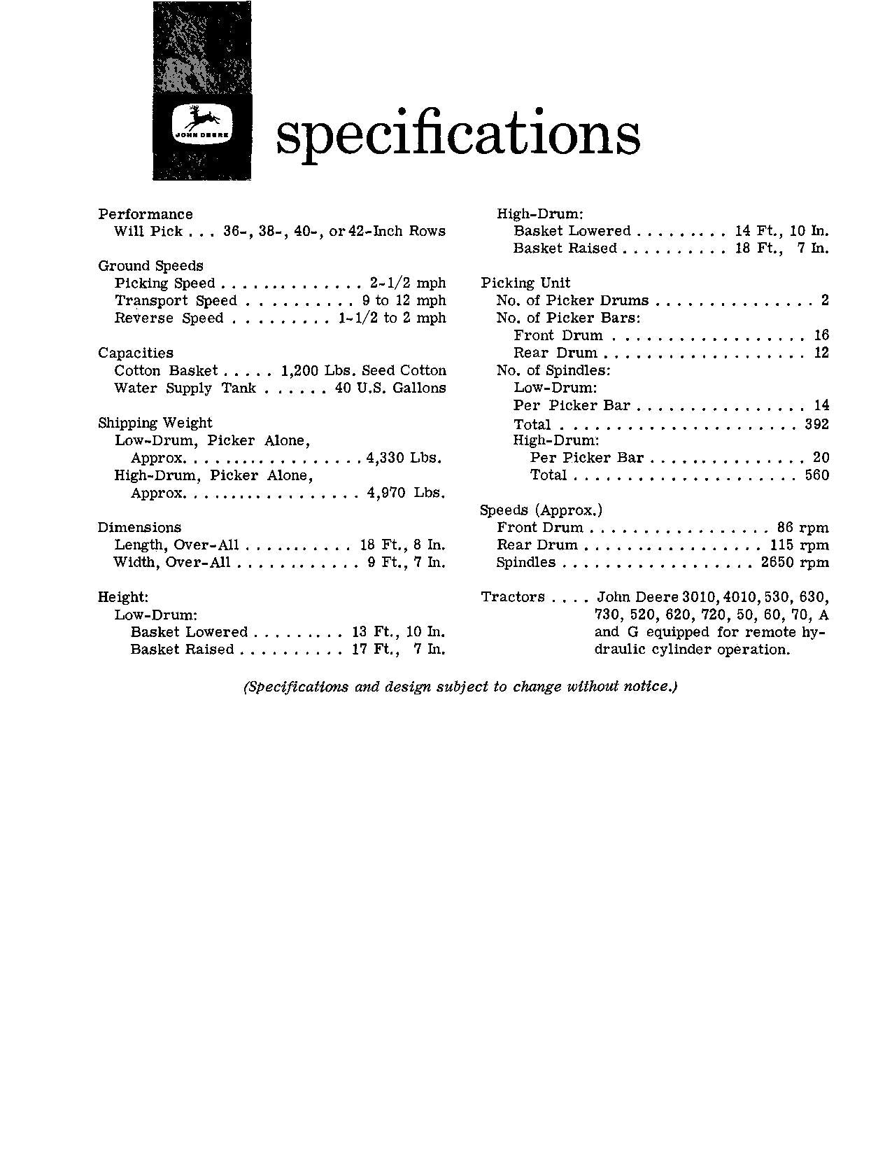 JOHN DEERE 22 COTTON PICKER OPERATORS MANUAL #4